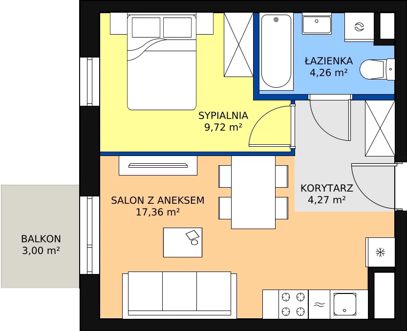 Zalety mieszkania 35.61 m², J1-50