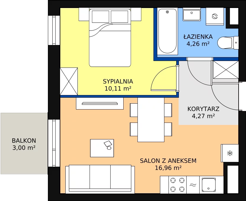 Zalety mieszkania 35.6 m², J1-60