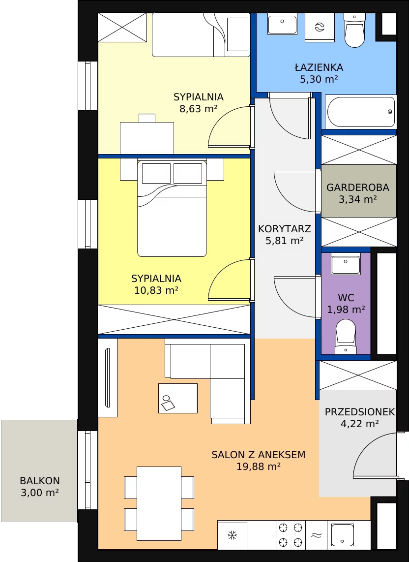 Zalety mieszkania 59.99 m², J2-26