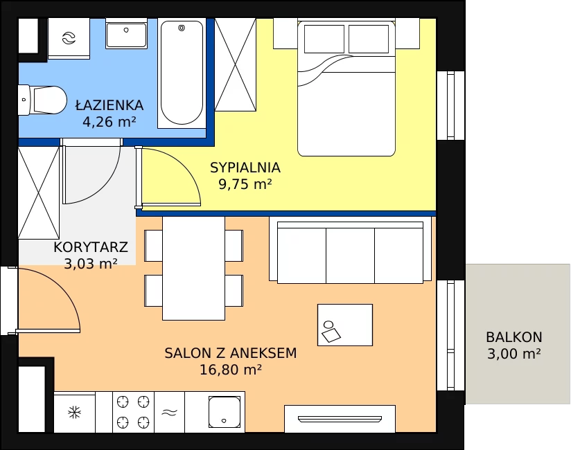 Zalety mieszkania 33.84 m², J2-33