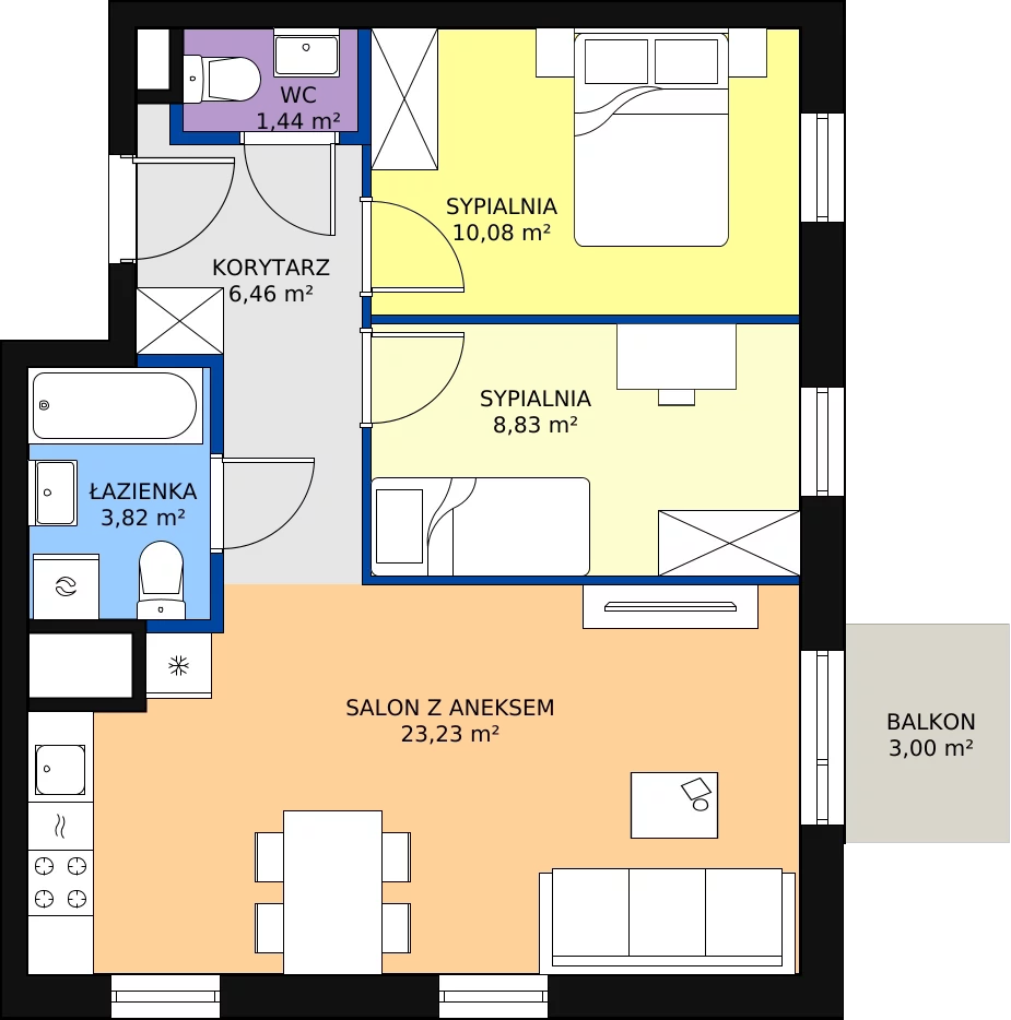 Zalety mieszkania 53.86 m², J2-34