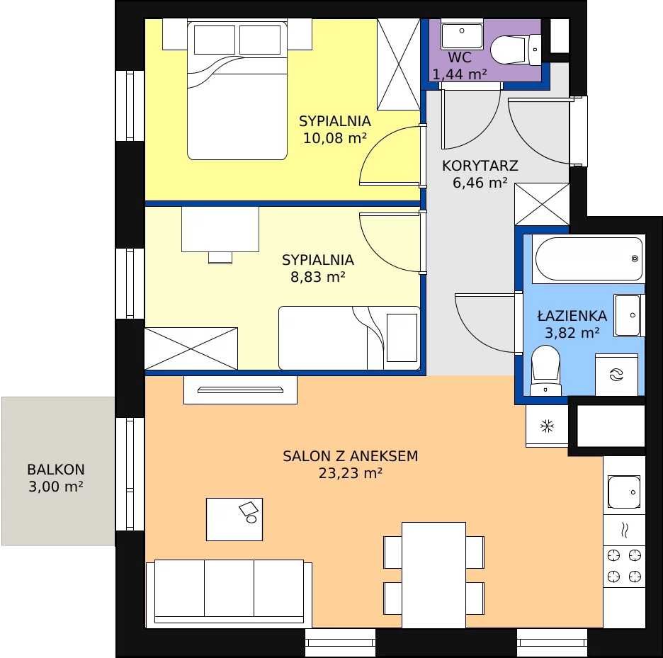 Zalety mieszkania 53.86 m², J2-55