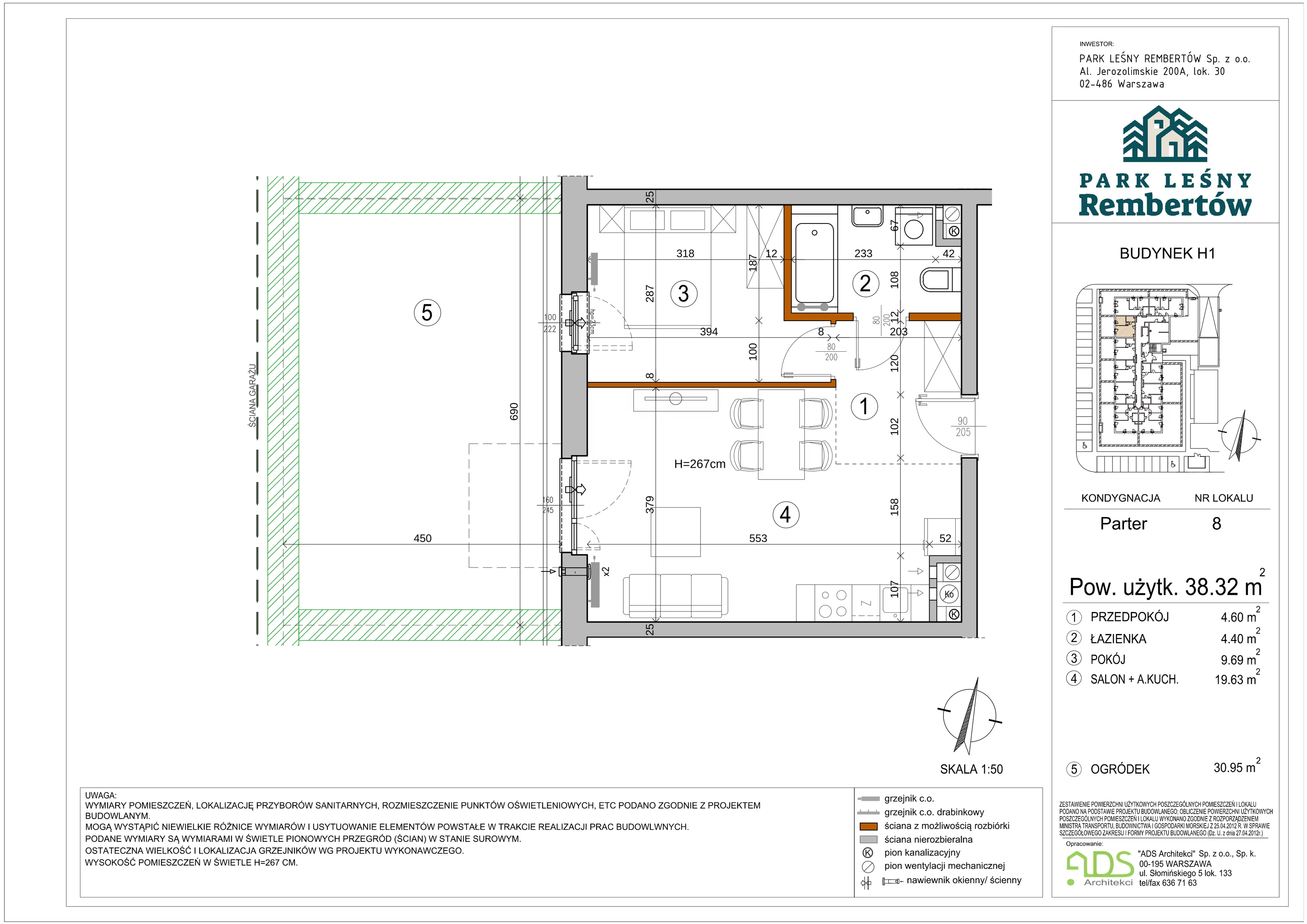 Mieszkanie 38,32 m², parter, oferta nr H1-8, Park Leśny Rembertów, Warszawa, Rembertów, ul. Chełmżyńska