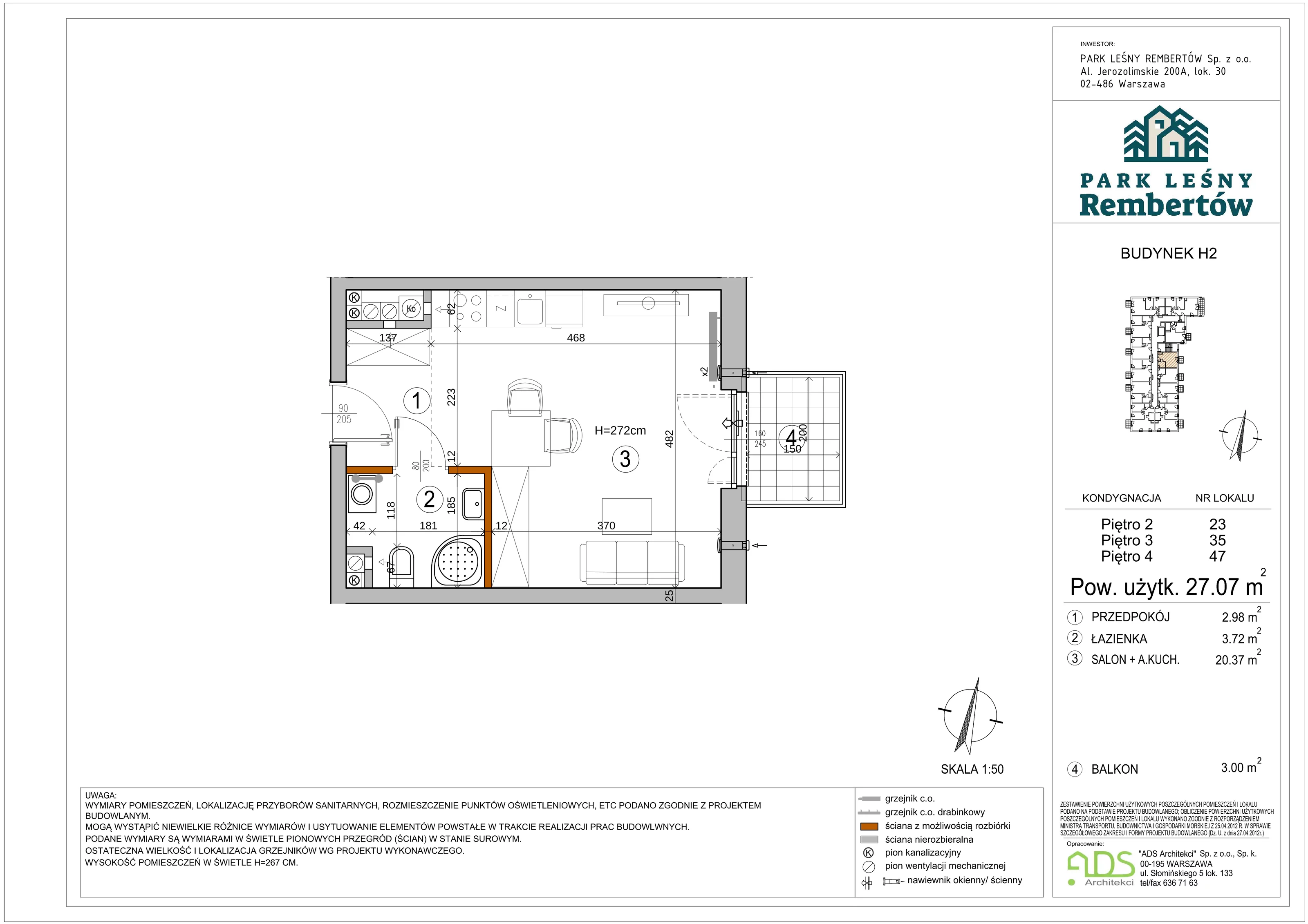 Mieszkanie 27,07 m², piętro 3, oferta nr H2-35, Park Leśny Rembertów, Warszawa, Rembertów, ul. Chełmżyńska