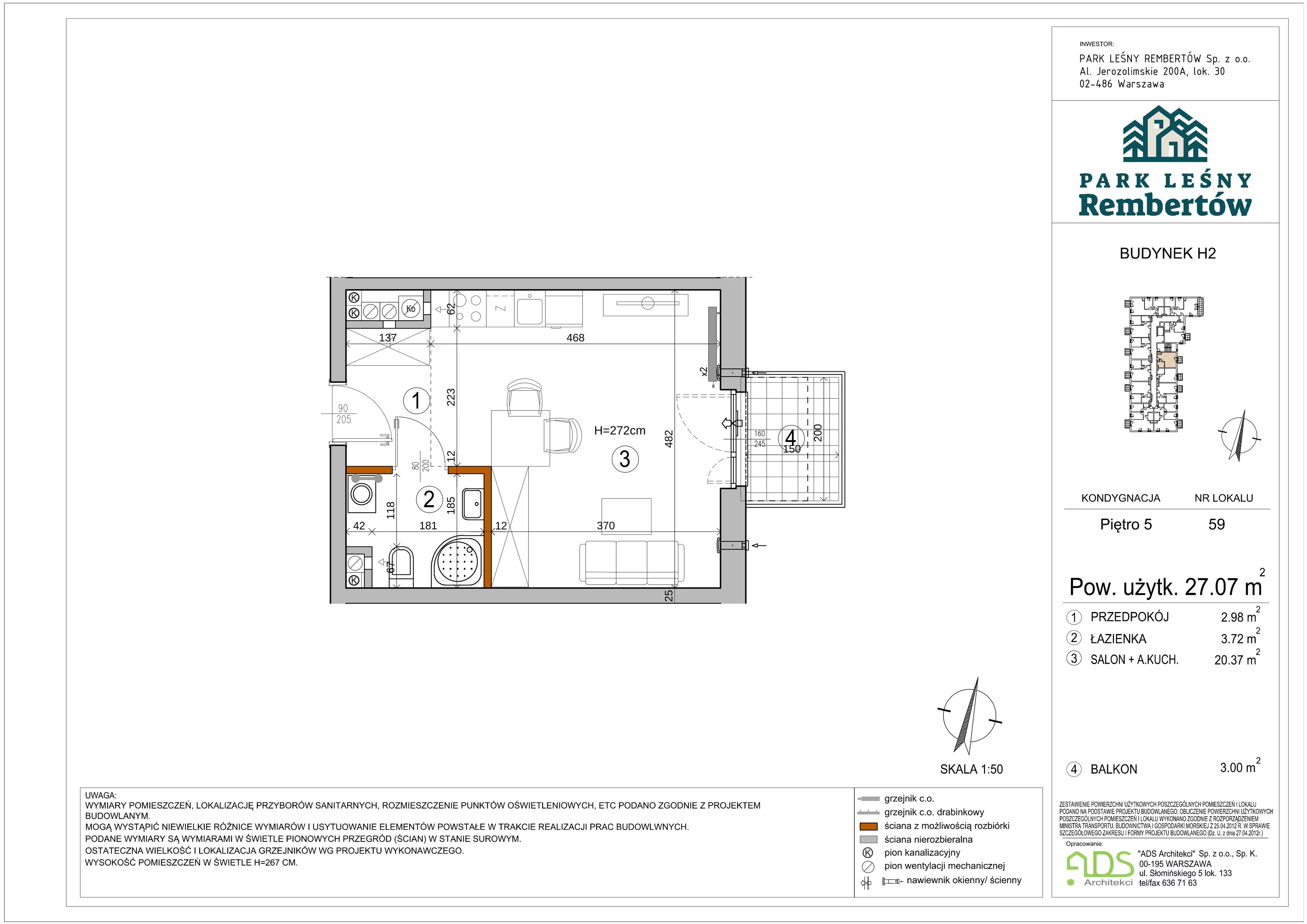 Mieszkanie 27,07 m², piętro 5, oferta nr H2-59, Park Leśny Rembertów, Warszawa, Rembertów, ul. Chełmżyńska