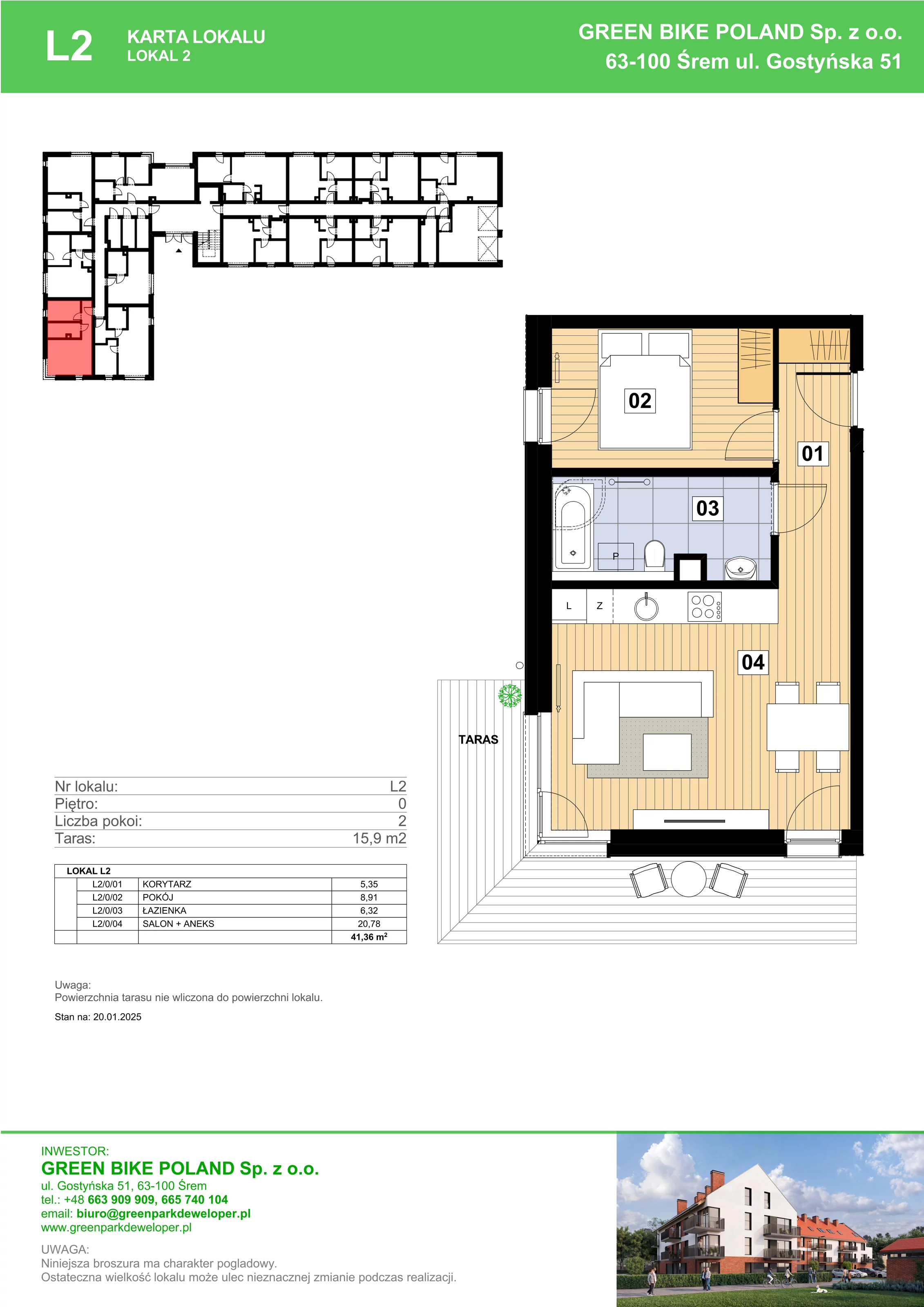 2 pokoje, mieszkanie 41,36 m², parter, oferta nr L02, Mickiewicza 21 Residence, Śrem, ul. Mickiewicza 21