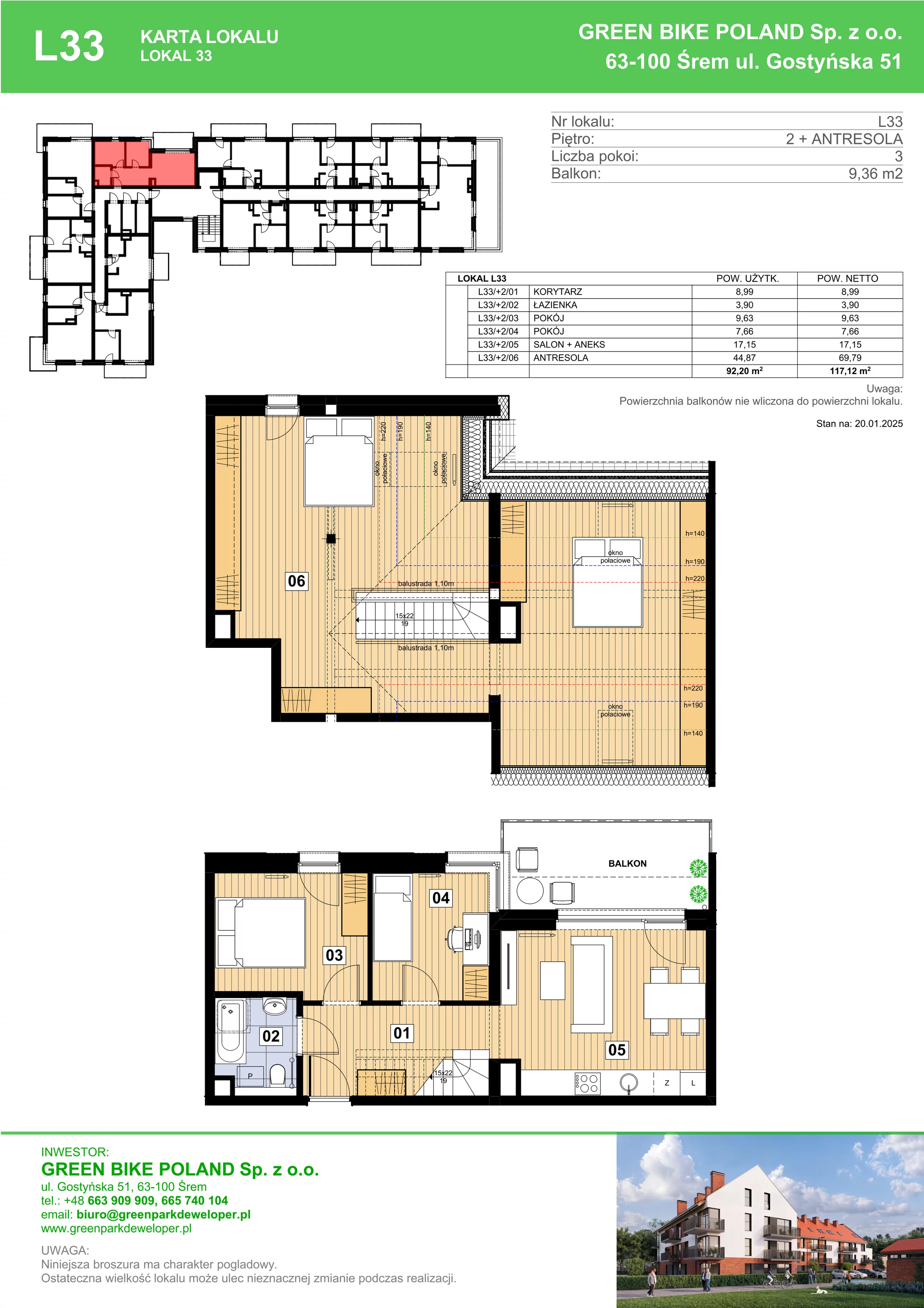 4 pokoje, mieszkanie 92,20 m², piętro 2, oferta nr L33, Mickiewicza 21 Residence, Śrem, ul. Mickiewicza 21
