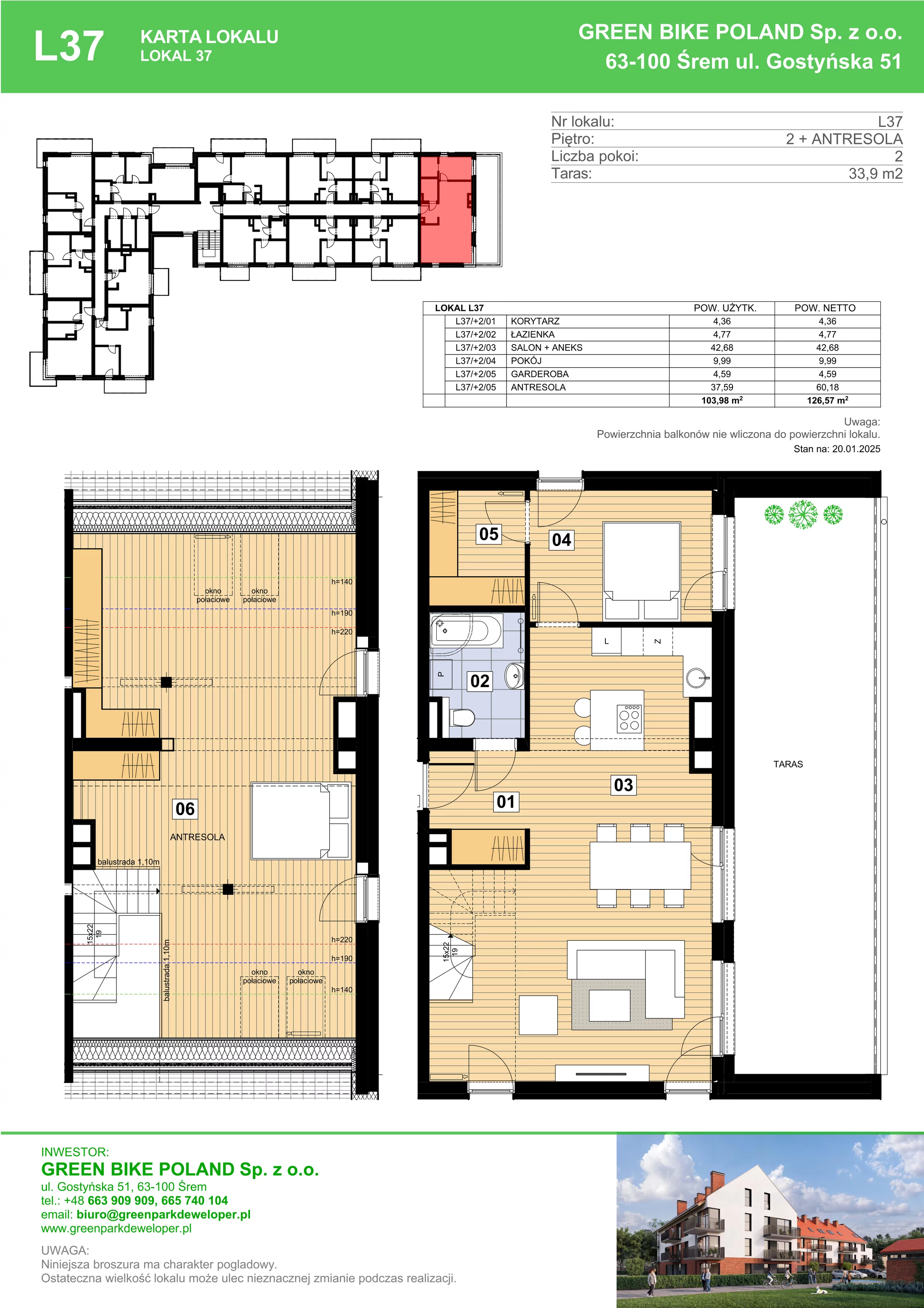 3 pokoje, mieszkanie 103,98 m², piętro 2, oferta nr L37, Mickiewicza 21 Residence, Śrem, ul. Mickiewicza 21