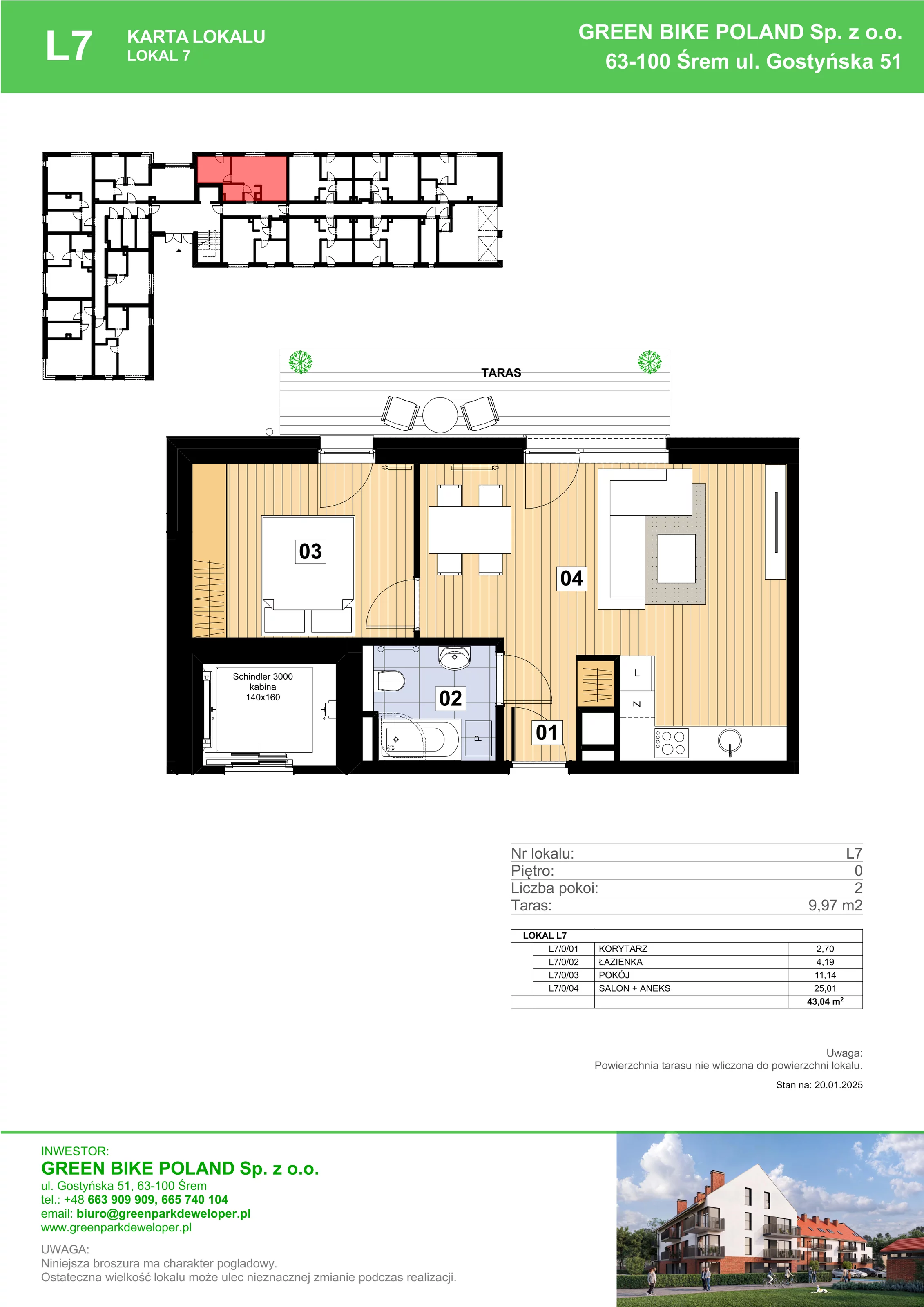 2 pokoje, mieszkanie 43,04 m², parter, oferta nr L07, Mickiewicza 21 Residence, Śrem, ul. Mickiewicza 21
