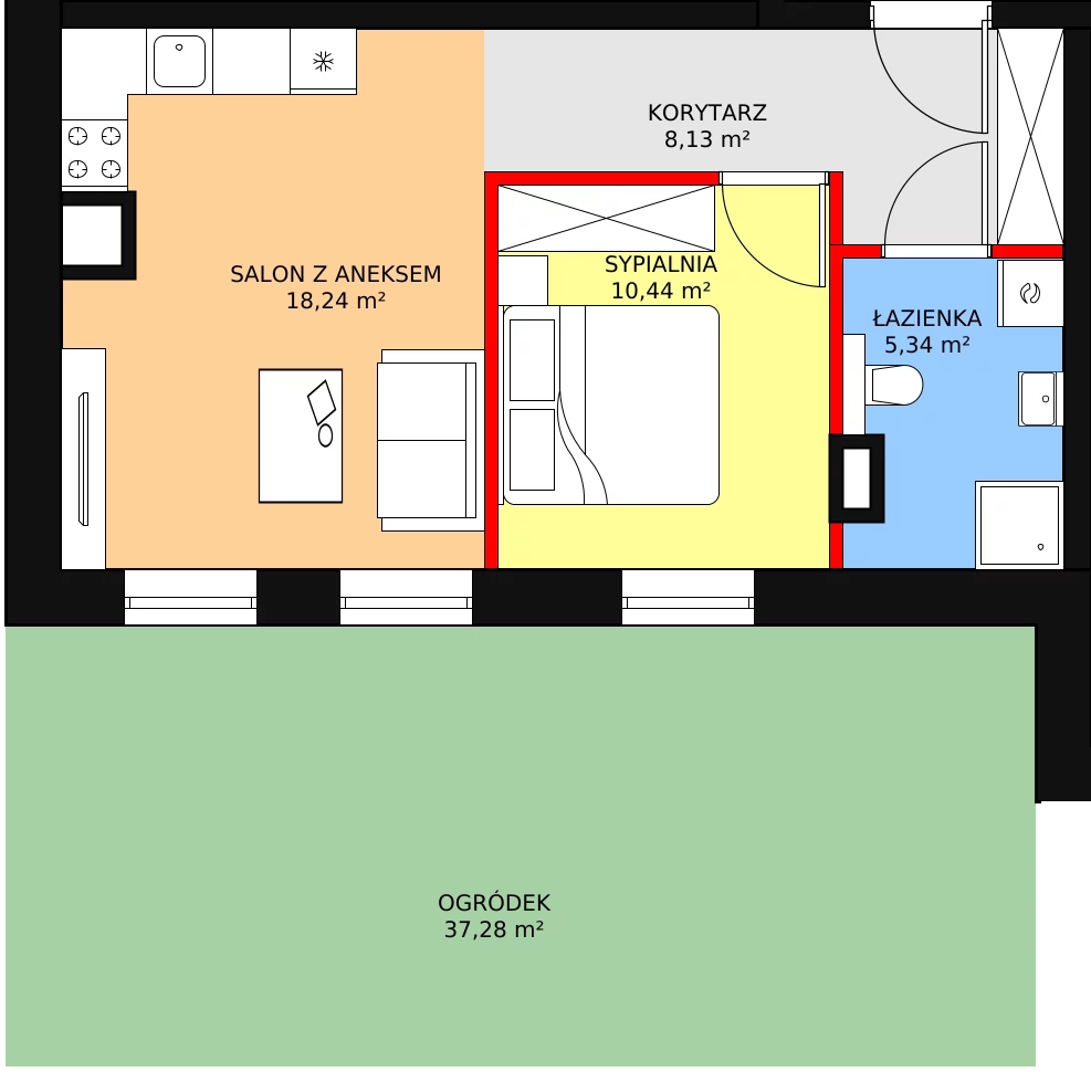 Mieszkanie 43,61 m², parter, oferta nr A0.1, Nowy Radzionków, Radzionków, ul. Gajdasa 6