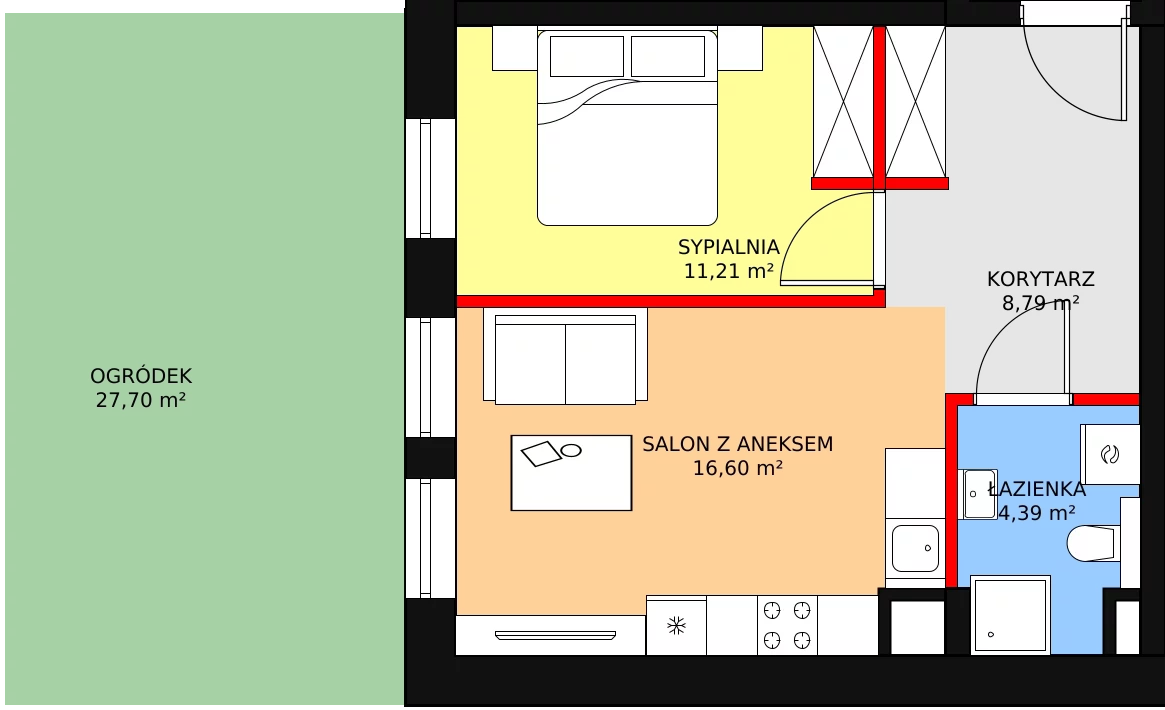 Mieszkanie 42,43 m², parter, oferta nr A0.2, Nowy Radzionków, Radzionków, ul. Gajdasa 6