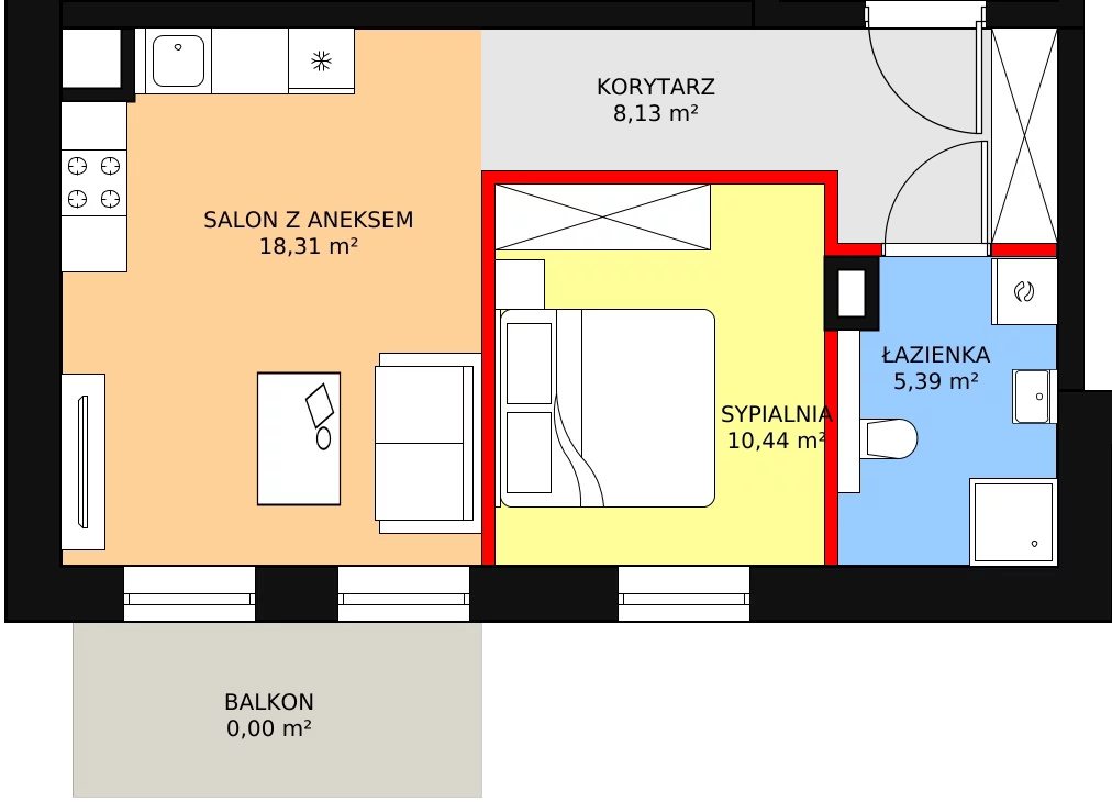 Mieszkanie 43,73 m², piętro 1, oferta nr A1.1, Nowy Radzionków, Radzionków, ul. Gajdasa 6