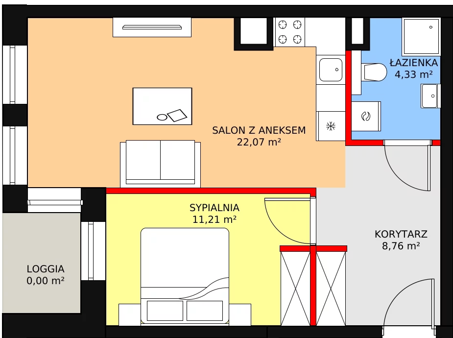 Mieszkanie 47,81 m², piętro 1, oferta nr A1.4, Nowy Radzionków, Radzionków, ul. Gajdasa 6