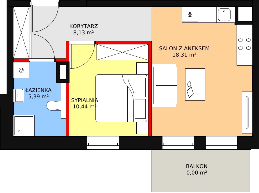 Mieszkanie 43,73 m², piętro 1, oferta nr A1.5, Nowy Radzionków, Radzionków, ul. Gajdasa 6