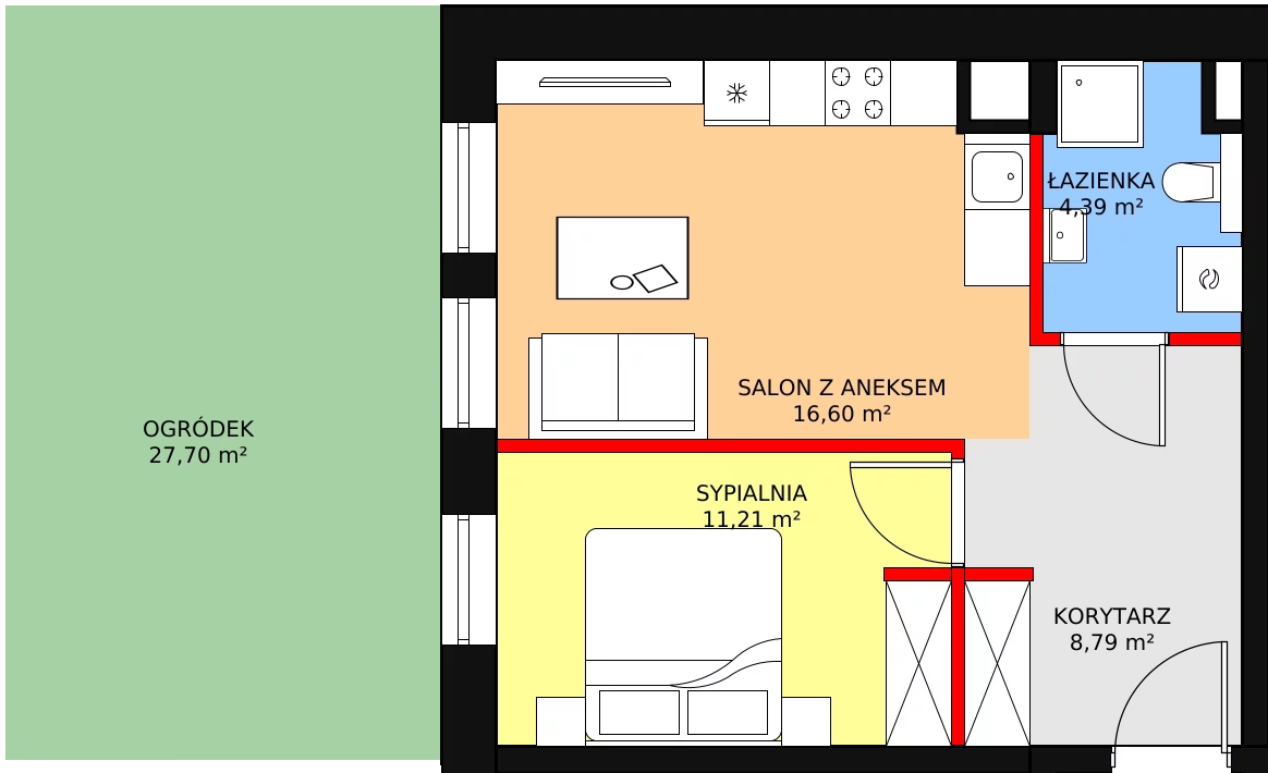 Mieszkanie 42,43 m², parter, oferta nr B0.2, Nowy Radzionków, Radzionków, ul. Gajdasa 6