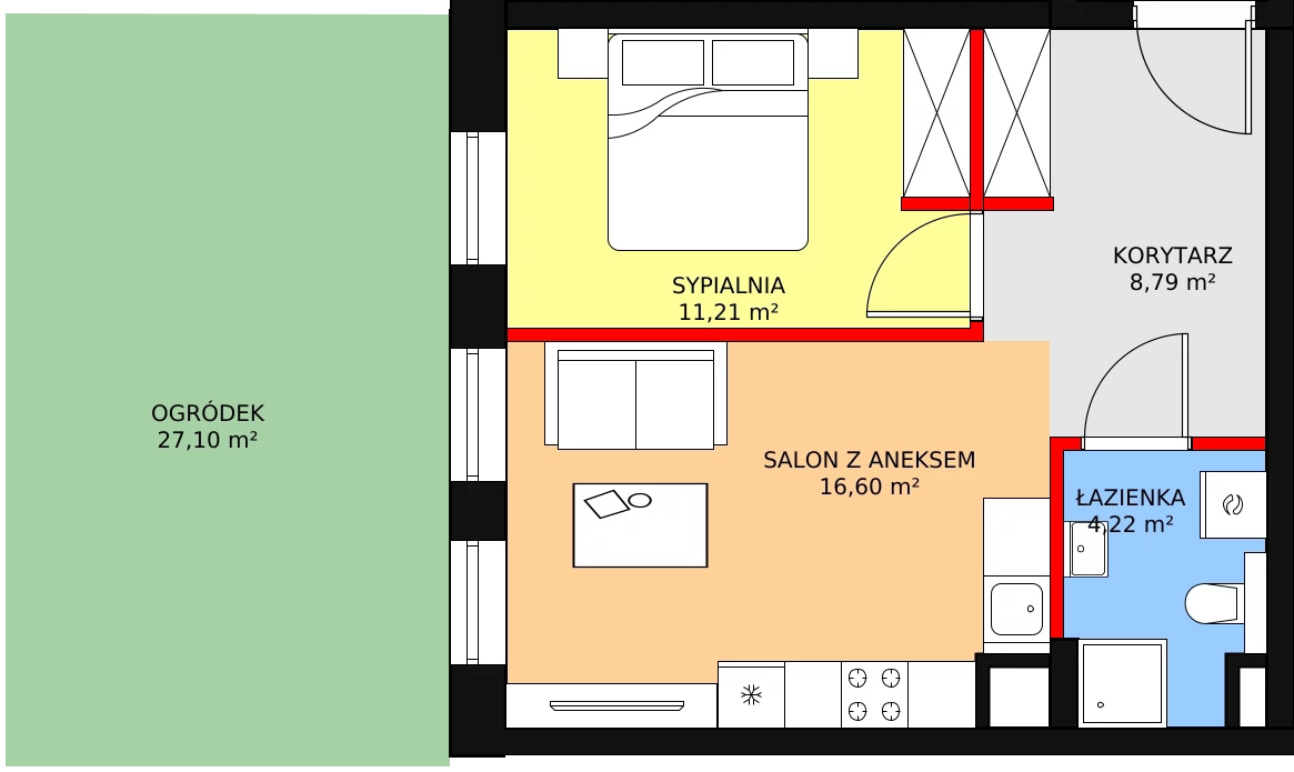 Mieszkanie 42,24 m², parter, oferta nr B0.4, Nowy Radzionków, Radzionków, ul. Gajdasa 6