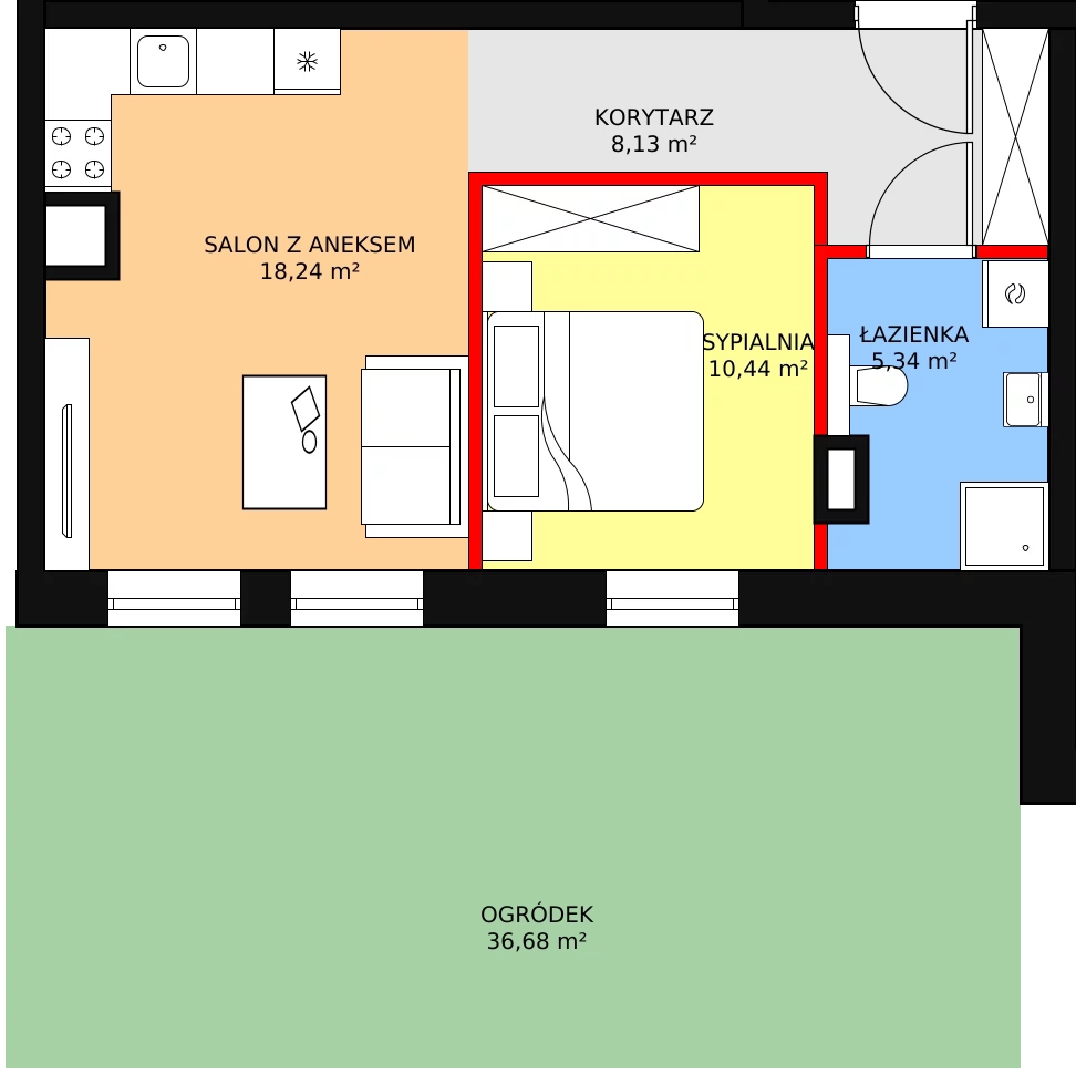 Mieszkanie 43,61 m², parter, oferta nr B0.5, Nowy Radzionków, Radzionków, ul. Gajdasa 6