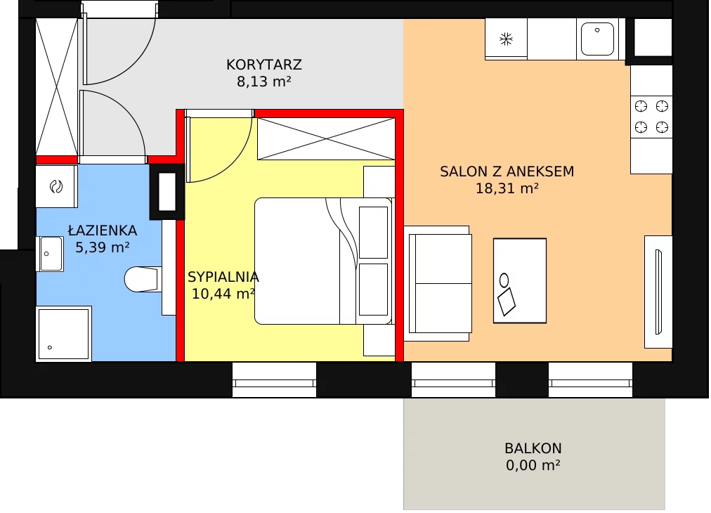 Mieszkanie 43,73 m², piętro 1, oferta nr B1.1, Nowy Radzionków, Radzionków, ul. Gajdasa 6