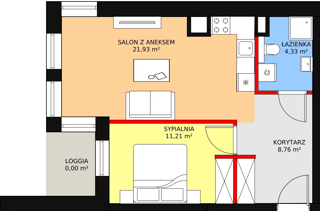 2 pokoje, mieszkanie 47,67 m², piętro 1, oferta nr B1.2, Nowy Radzionków, Radzionków, ul. Gajdasa 6