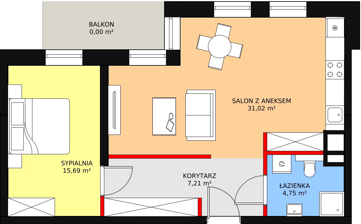 Mieszkanie 60,44 m², piętro 1, oferta nr B1.3, Nowy Radzionków, Radzionków, ul. Gajdasa 6