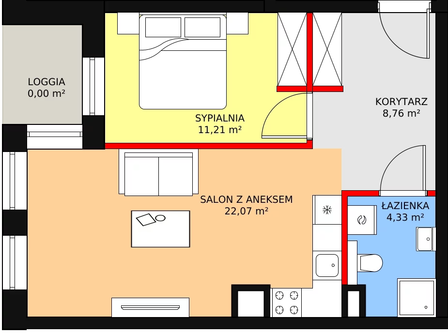 Mieszkanie 47,81 m², piętro 1, oferta nr B1.4, Nowy Radzionków, Radzionków, ul. Gajdasa 6