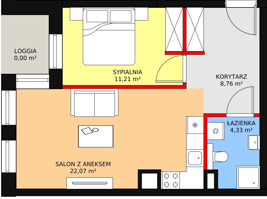 Mieszkanie 47,81 m², piętro 2, oferta nr B2.4, Nowy Radzionków, Radzionków, ul. Gajdasa 6