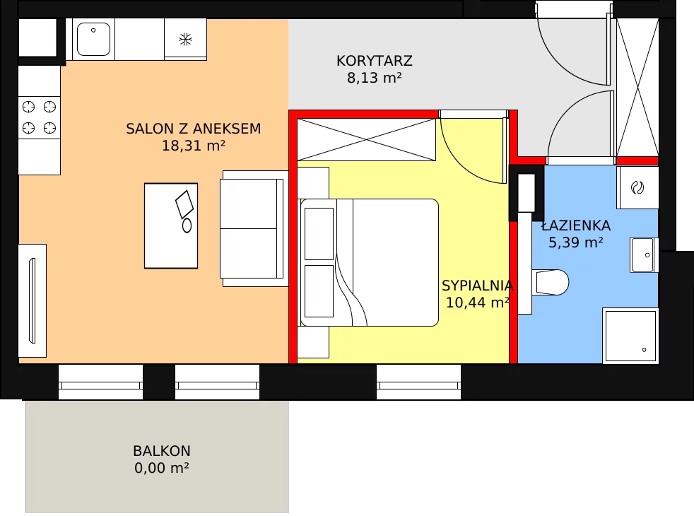 Mieszkanie 43,73 m², piętro 2, oferta nr B2.5, Nowy Radzionków, Radzionków, ul. Gajdasa 6