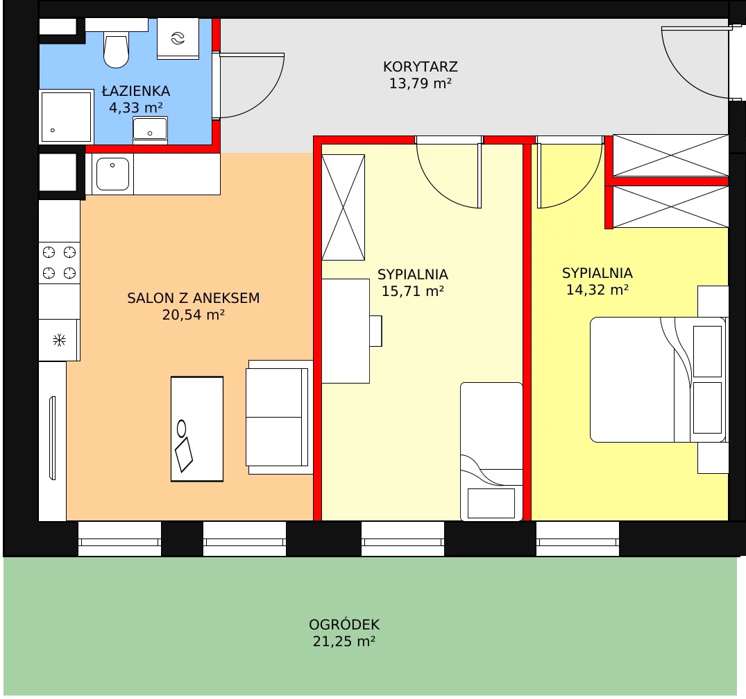 3 pokoje, mieszkanie 71,38 m², parter, oferta nr C0.1, Nowy Radzionków, Radzionków, ul. Gajdasa 6