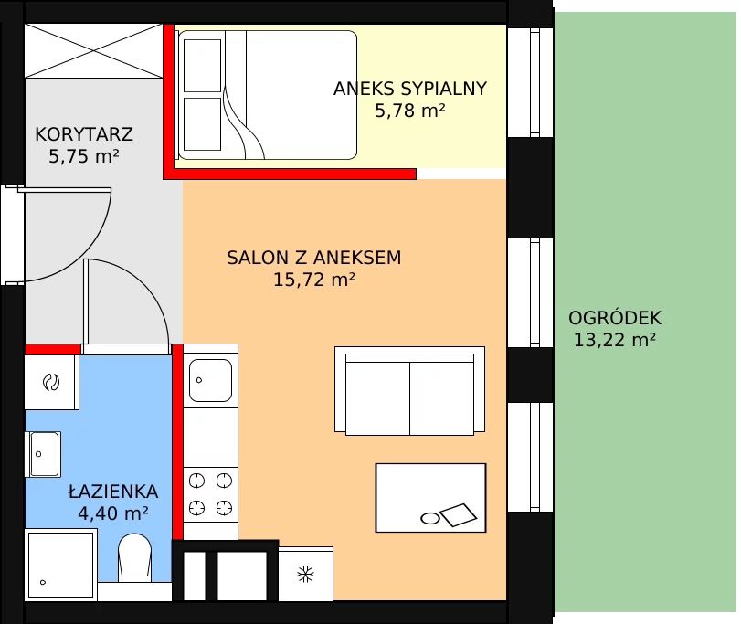 Mieszkanie 32,72 m², parter, oferta nr C0.5, Nowy Radzionków, Radzionków, ul. Gajdasa 6