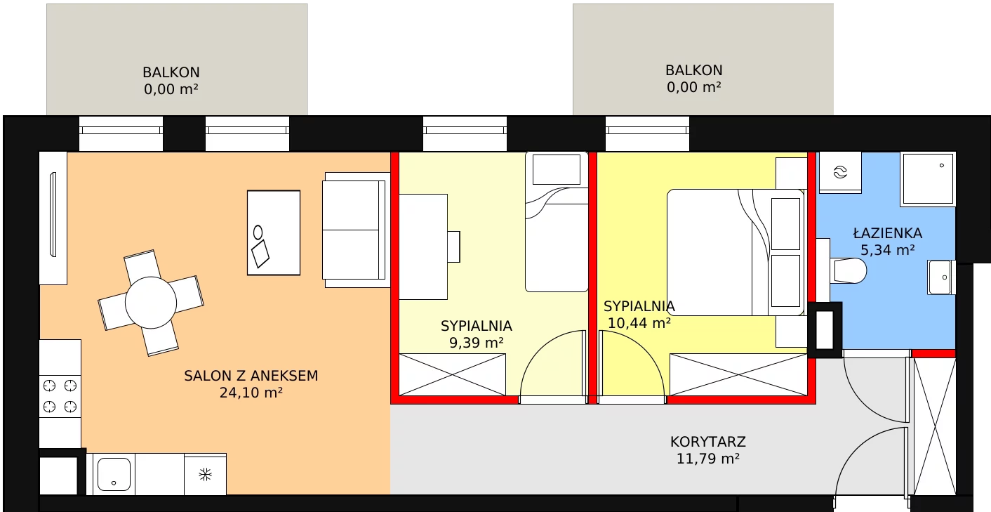 3 pokoje, mieszkanie 63,28 m², piętro 2, oferta nr C2.2, Nowy Radzionków, Radzionków, ul. Gajdasa 6