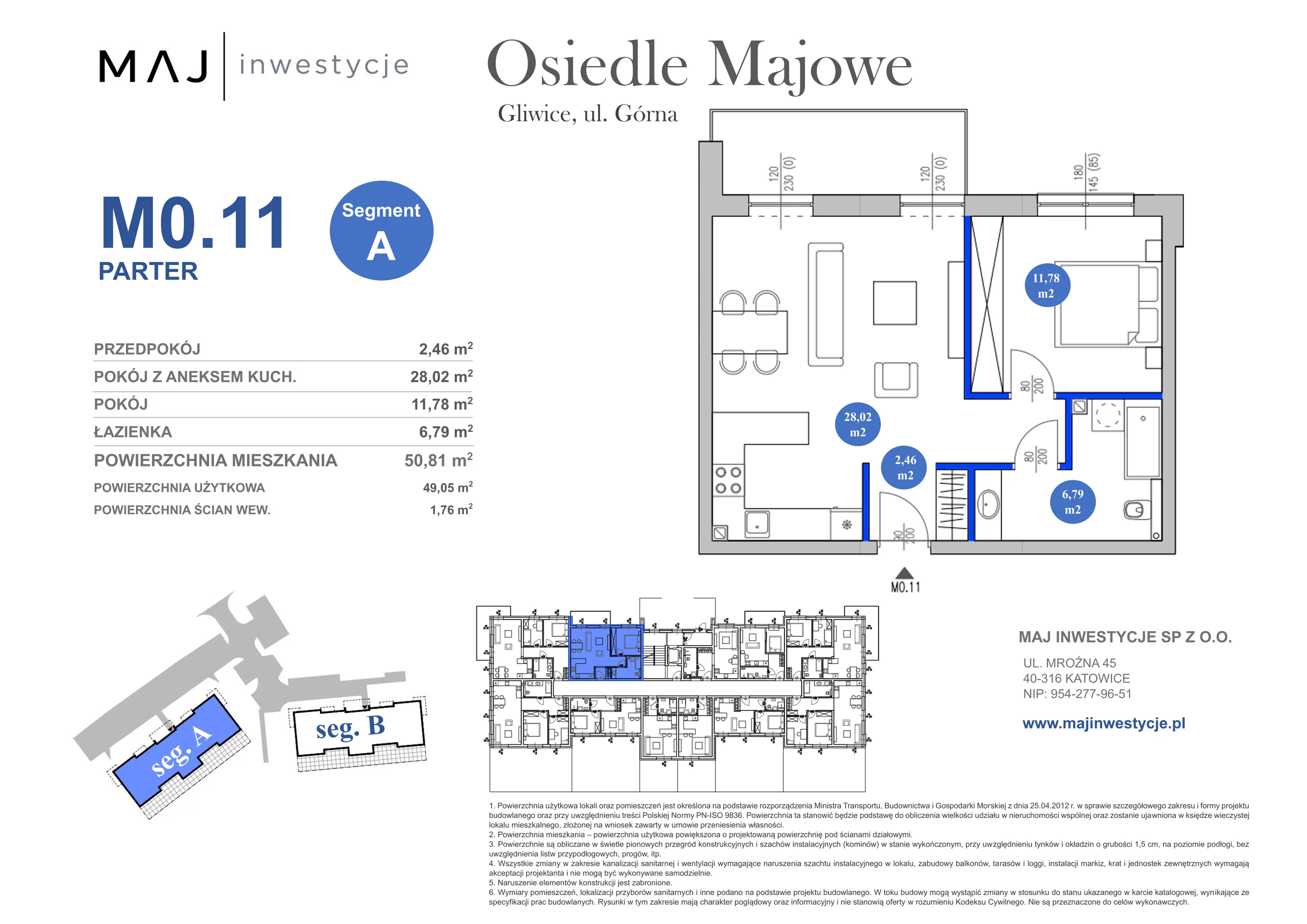 2 pokoje, mieszkanie 50,81 m², parter, oferta nr A0.11, Osiedle Majowe 2.0, Gliwice, Ligota Zabrska, ul. Górna 28C