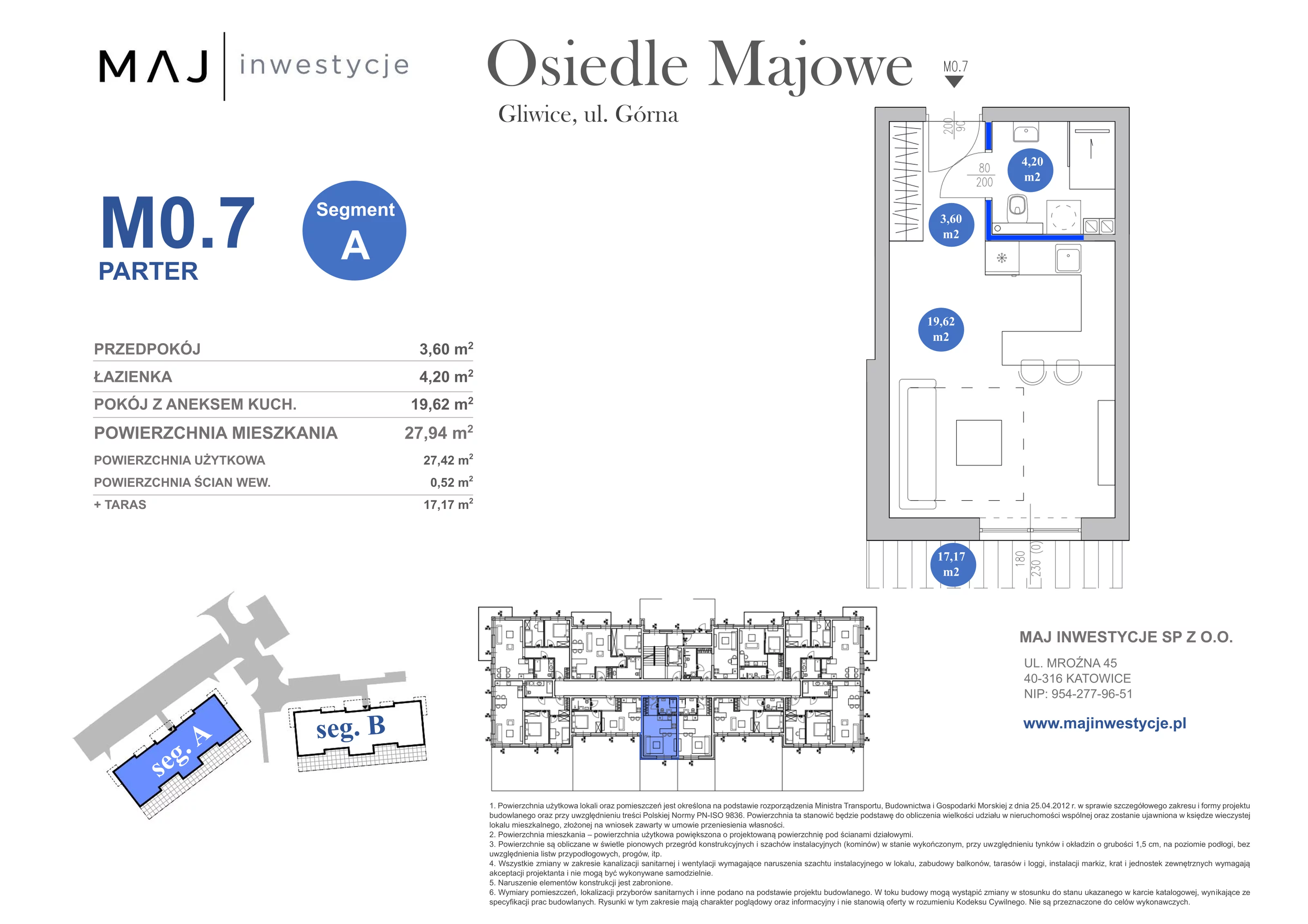 1 pokój, mieszkanie 27,94 m², parter, oferta nr A0.7, Osiedle Majowe 2.0, Gliwice, Ligota Zabrska, ul. Górna 28C