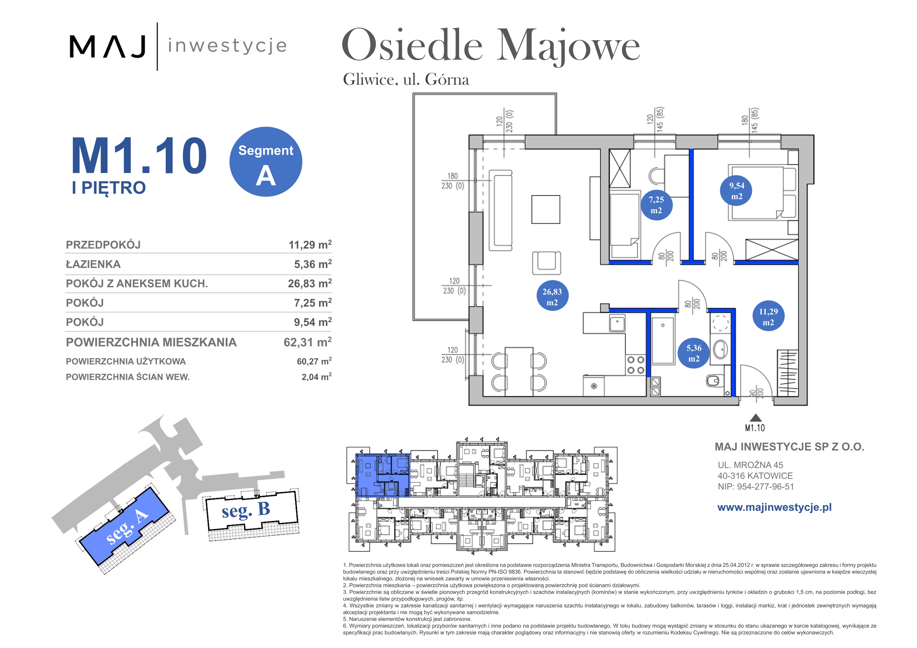 3 pokoje, mieszkanie 62,31 m², piętro 1, oferta nr A1.10, Osiedle Majowe 2.0, Gliwice, Ligota Zabrska, ul. Górna 28C