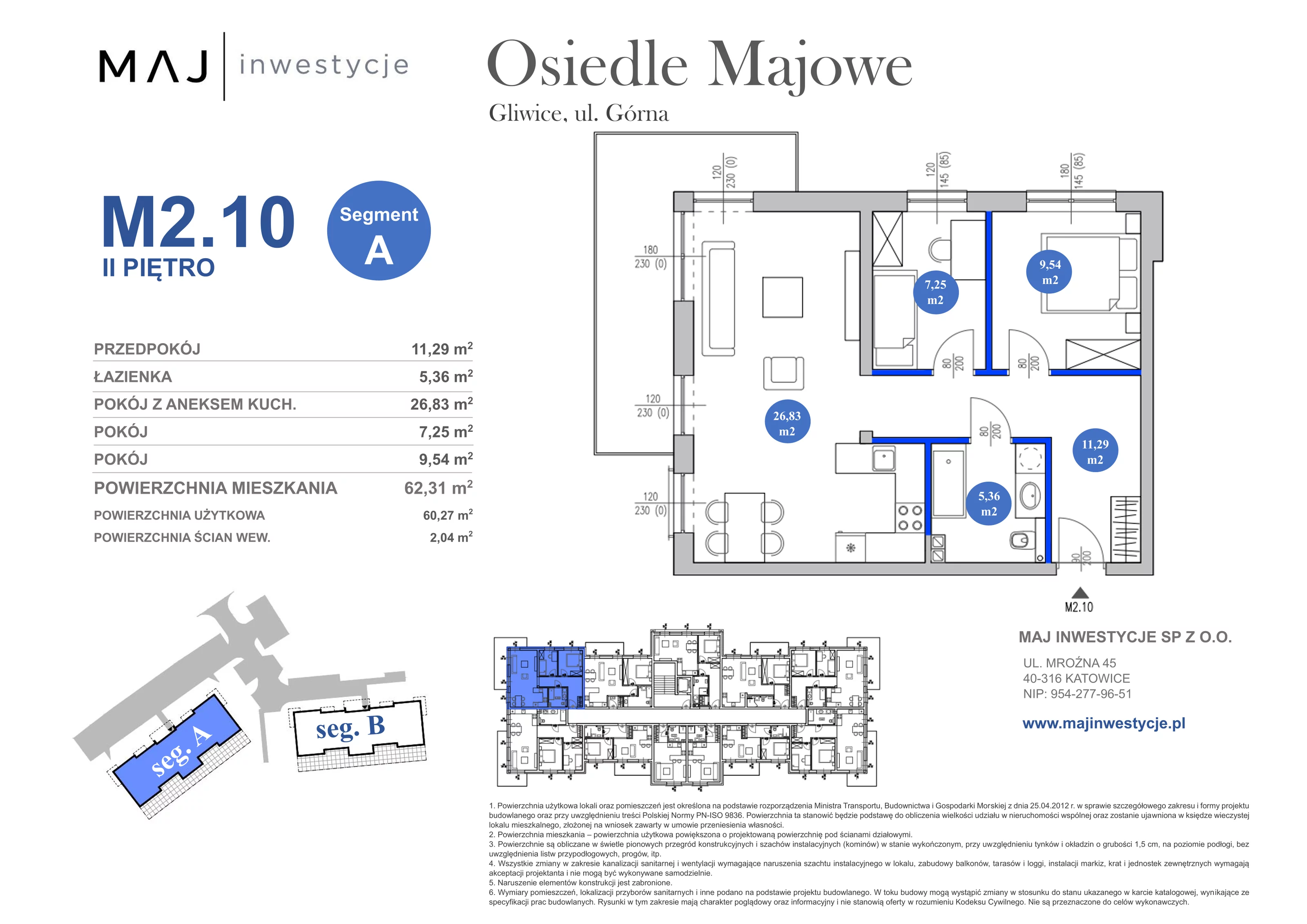 3 pokoje, mieszkanie 62,31 m², piętro 2, oferta nr A2.10, Osiedle Majowe 2.0, Gliwice, Ligota Zabrska, ul. Górna 28C