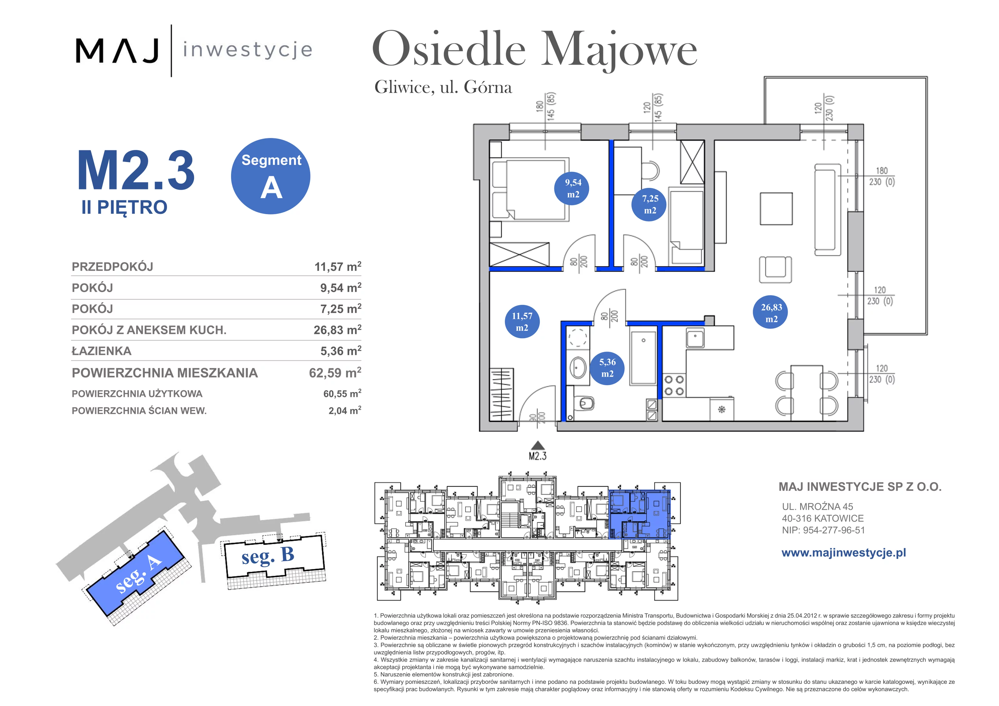 3 pokoje, mieszkanie 62,59 m², piętro 2, oferta nr A2.3, Osiedle Majowe 2.0, Gliwice, Ligota Zabrska, ul. Górna 28C