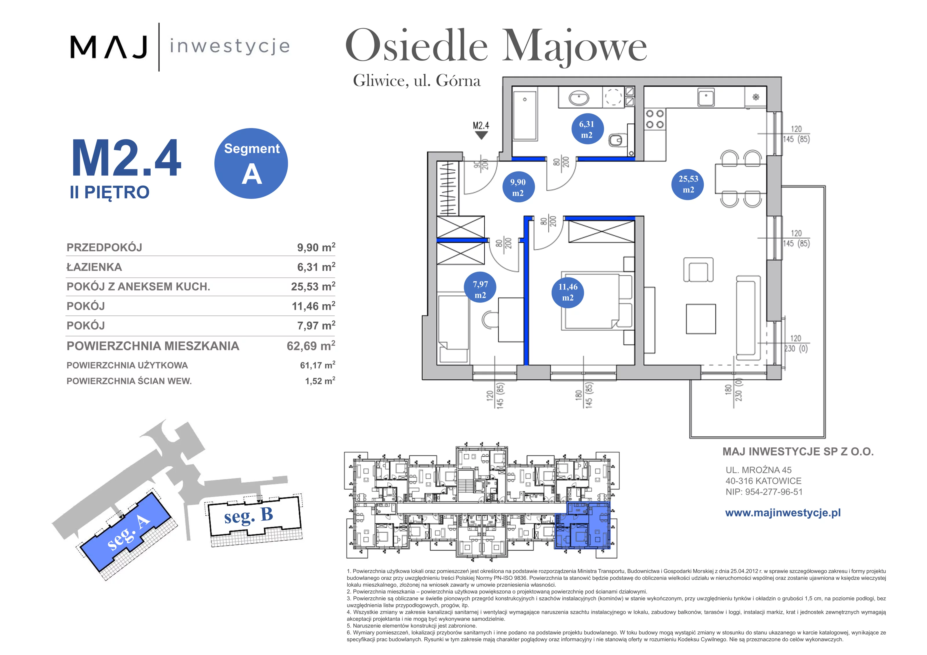 3 pokoje, mieszkanie 62,69 m², piętro 2, oferta nr A2.4, Osiedle Majowe 2.0, Gliwice, Ligota Zabrska, ul. Górna 28C