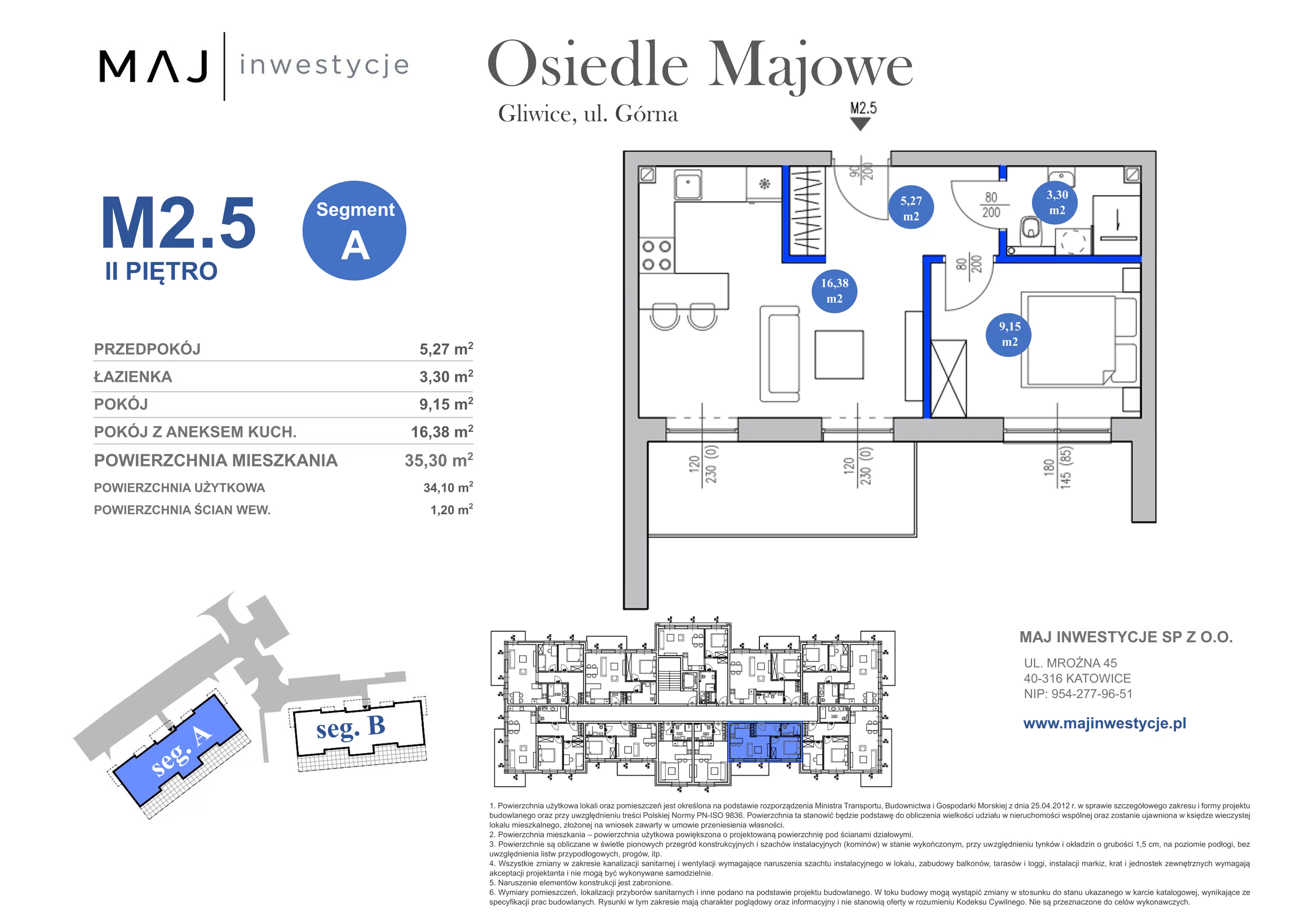 2 pokoje, mieszkanie 35,30 m², piętro 2, oferta nr A2.5, Osiedle Majowe 2.0, Gliwice, Ligota Zabrska, ul. Górna 28C