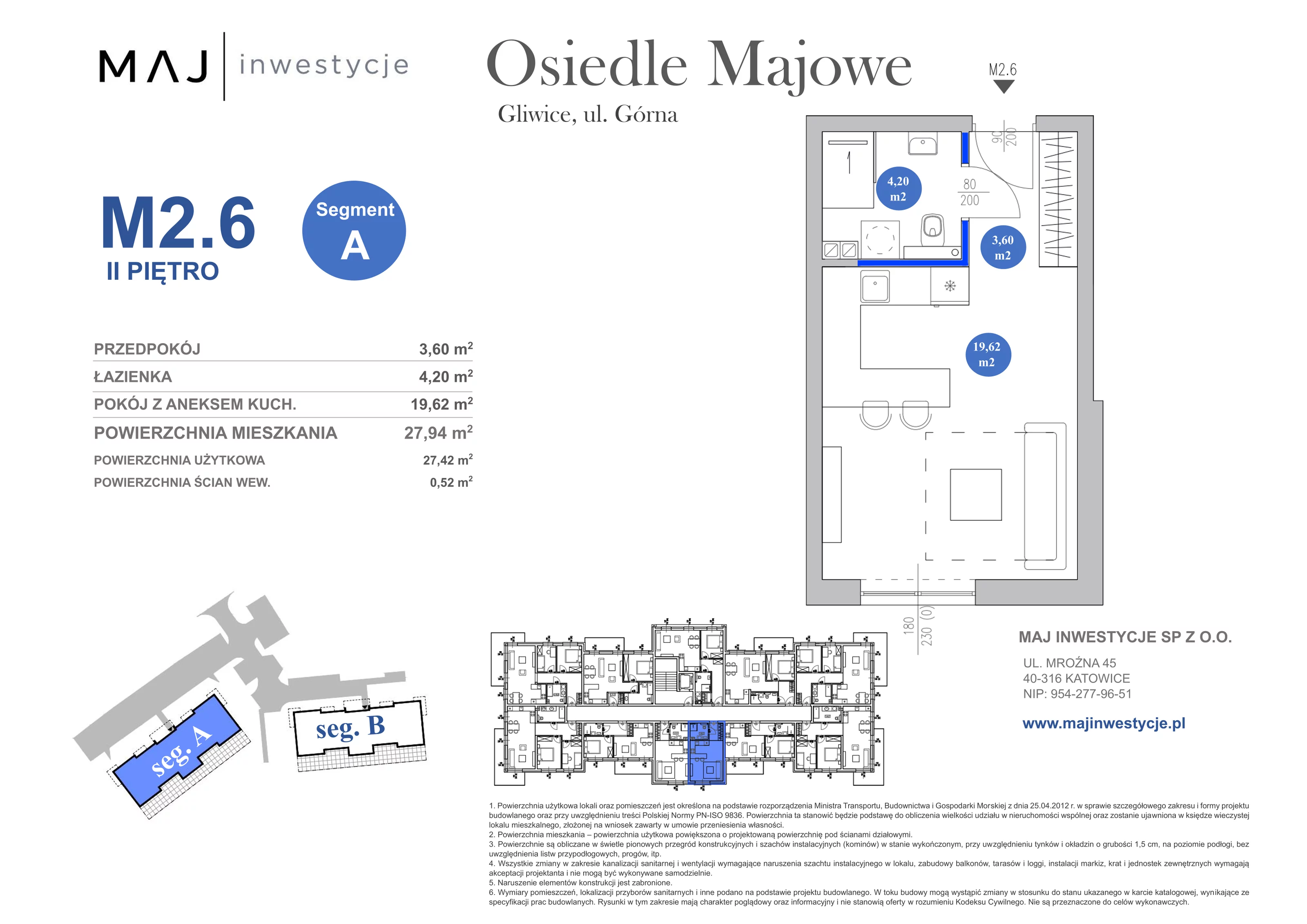 1 pokój, mieszkanie 27,94 m², piętro 2, oferta nr A2.6, Osiedle Majowe 2.0, Gliwice, Ligota Zabrska, ul. Górna 28C