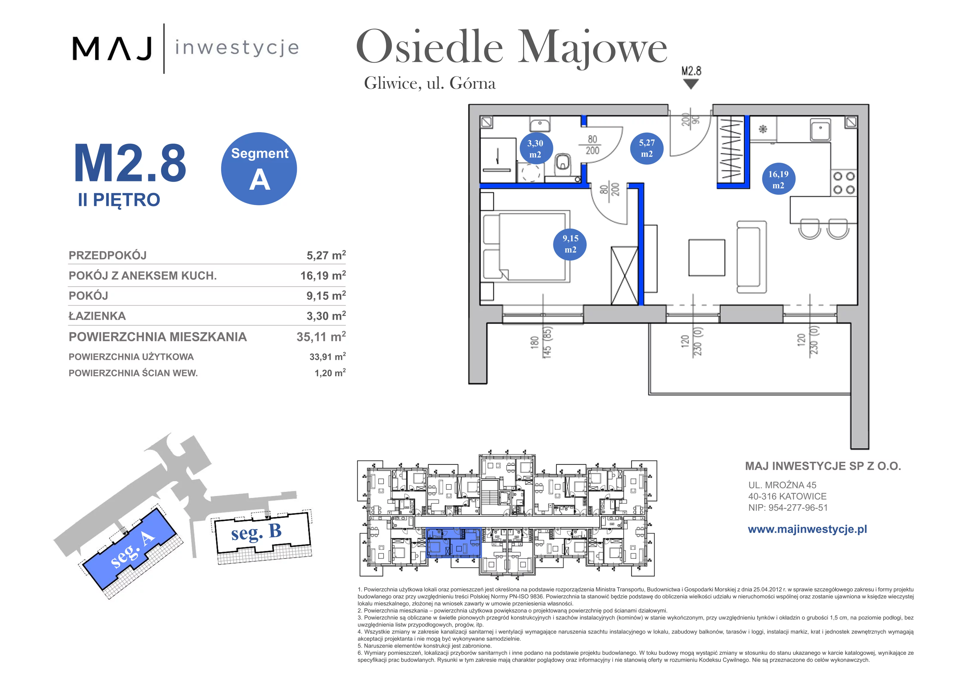 2 pokoje, mieszkanie 35,11 m², piętro 2, oferta nr A2.8, Osiedle Majowe 2.0, Gliwice, Ligota Zabrska, ul. Górna 28C