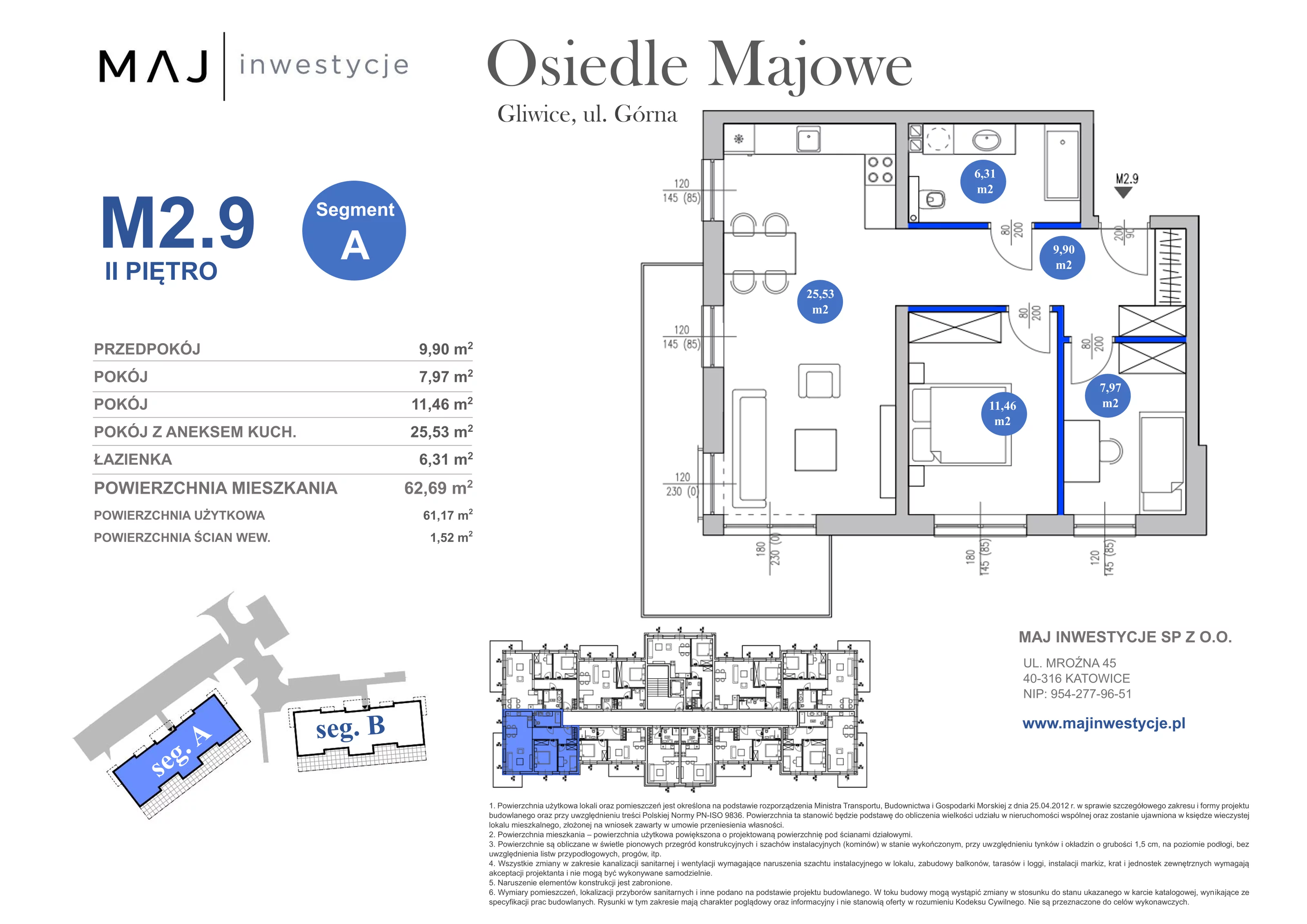 3 pokoje, mieszkanie 62,69 m², piętro 2, oferta nr A2.9, Osiedle Majowe 2.0, Gliwice, Ligota Zabrska, ul. Górna 28C