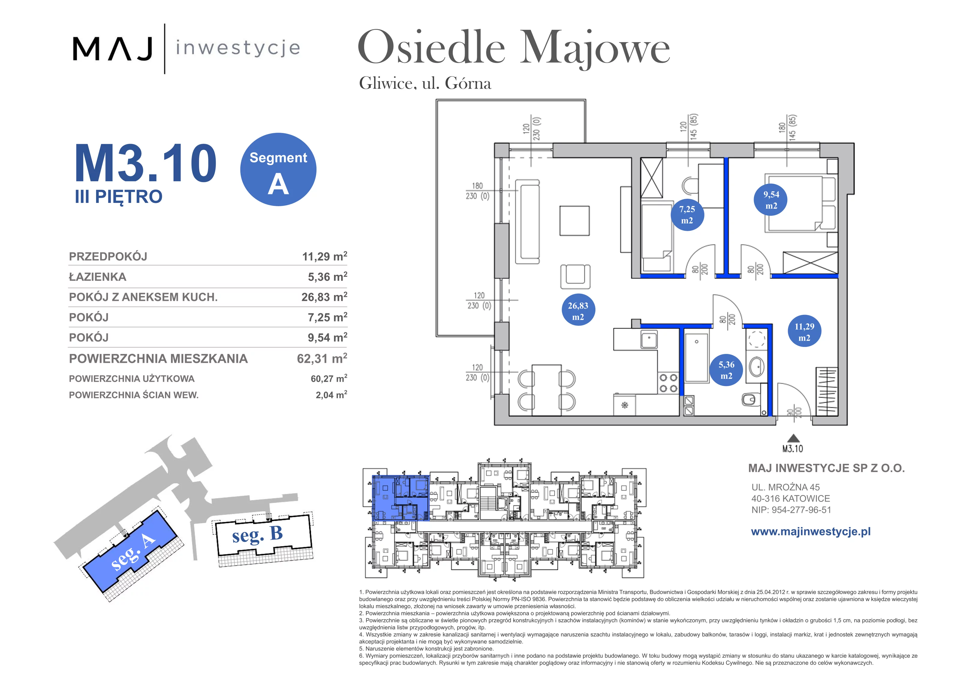 3 pokoje, mieszkanie 62,31 m², piętro 3, oferta nr A3.10, Osiedle Majowe 2.0, Gliwice, Ligota Zabrska, ul. Górna 28C