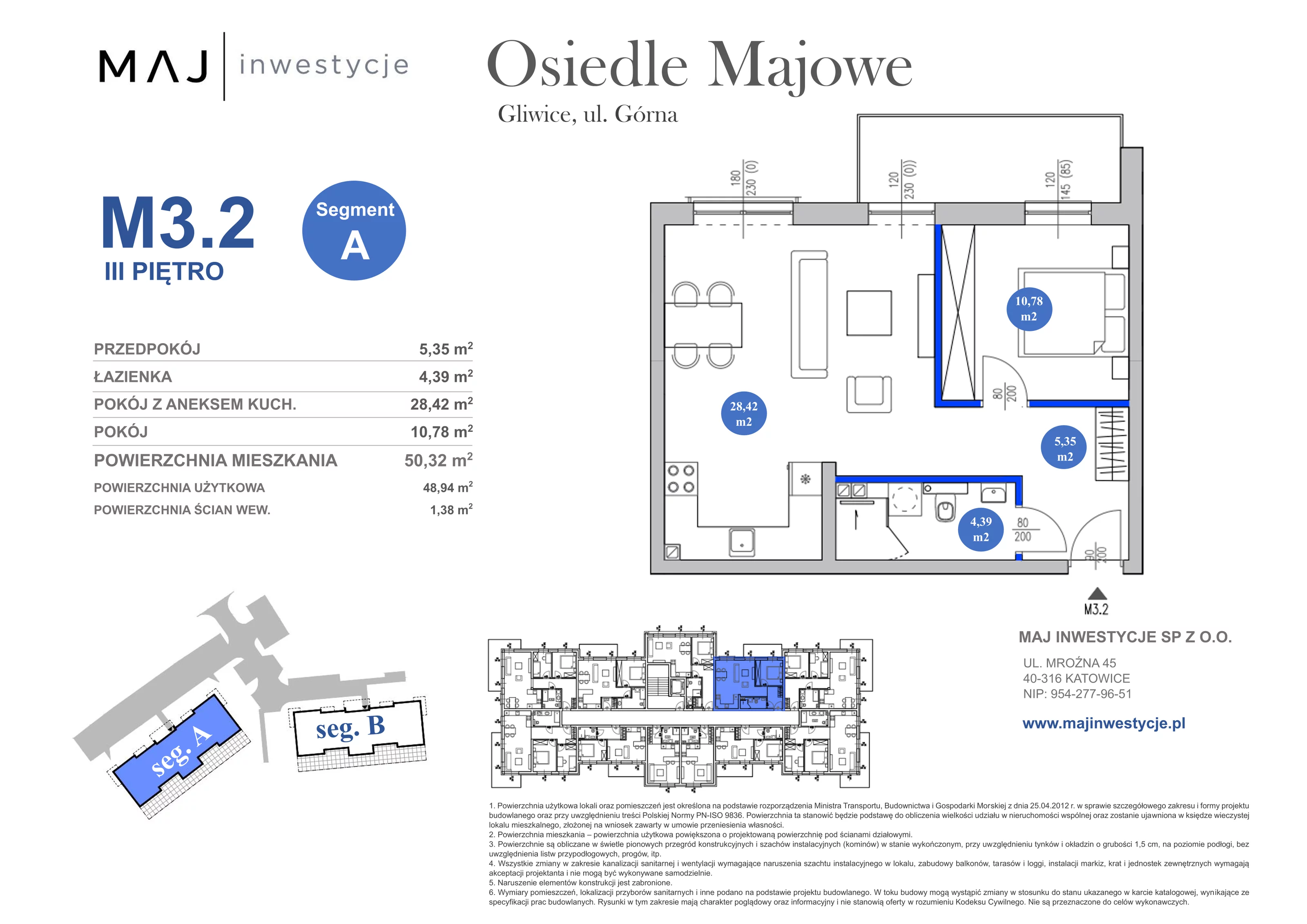 2 pokoje, mieszkanie 50,32 m², piętro 3, oferta nr A3.2, Osiedle Majowe 2.0, Gliwice, Ligota Zabrska, ul. Górna 28C