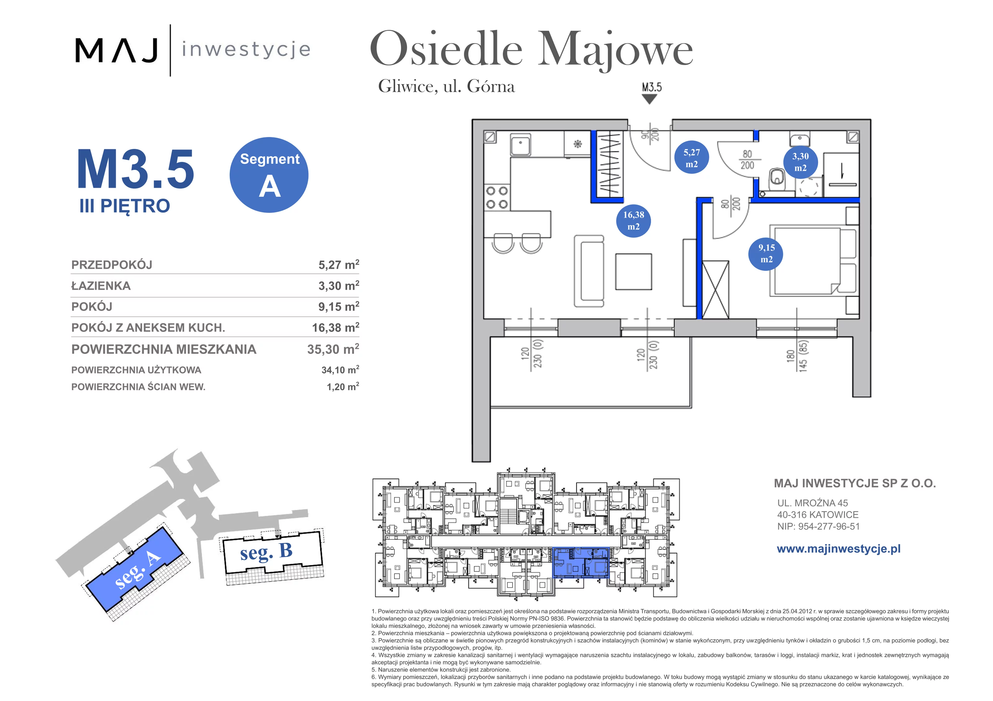 2 pokoje, mieszkanie 35,30 m², piętro 3, oferta nr A3.5, Osiedle Majowe 2.0, Gliwice, Ligota Zabrska, ul. Górna 28C
