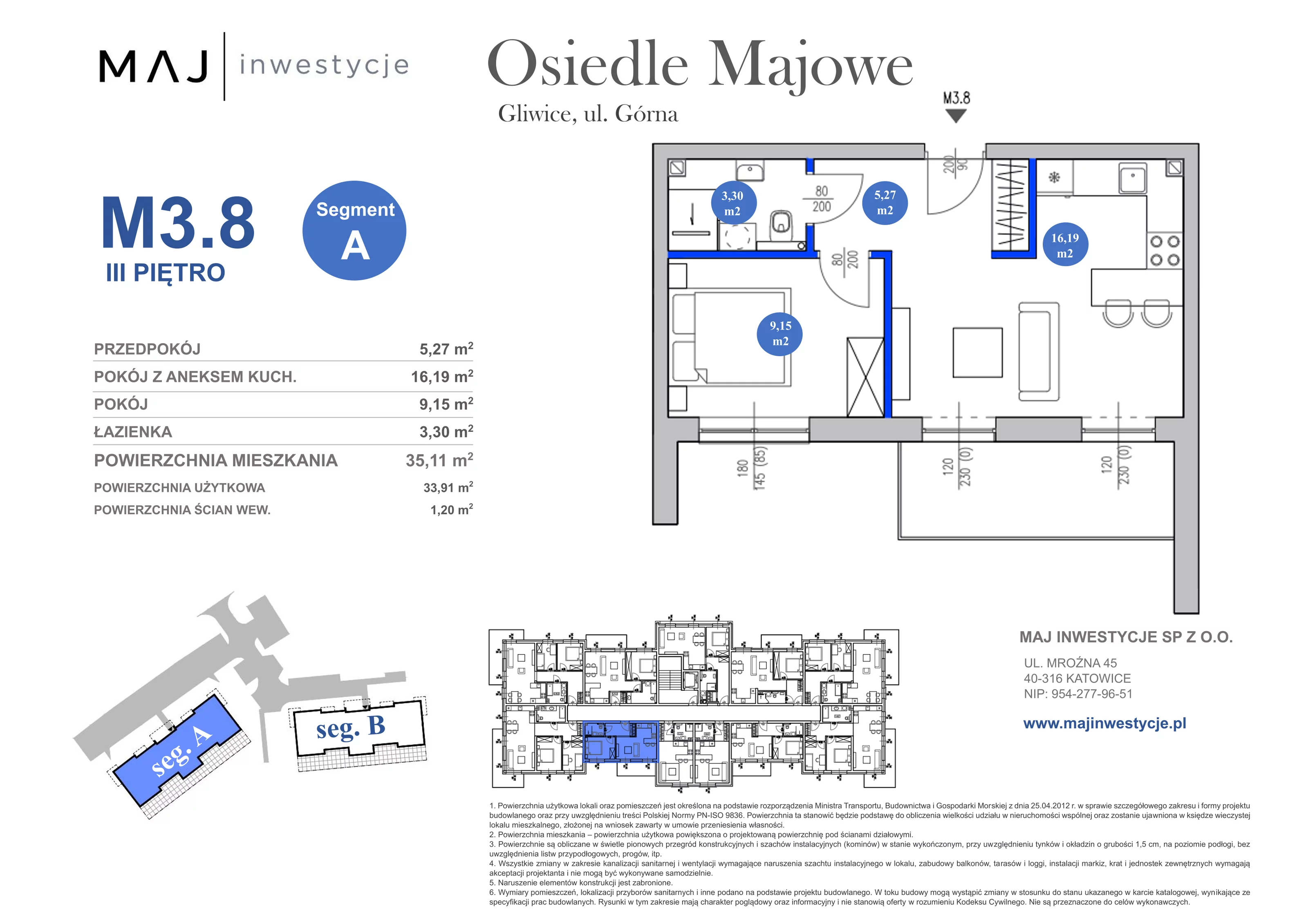2 pokoje, mieszkanie 35,11 m², piętro 3, oferta nr A3.8, Osiedle Majowe 2.0, Gliwice, Ligota Zabrska, ul. Górna 28C