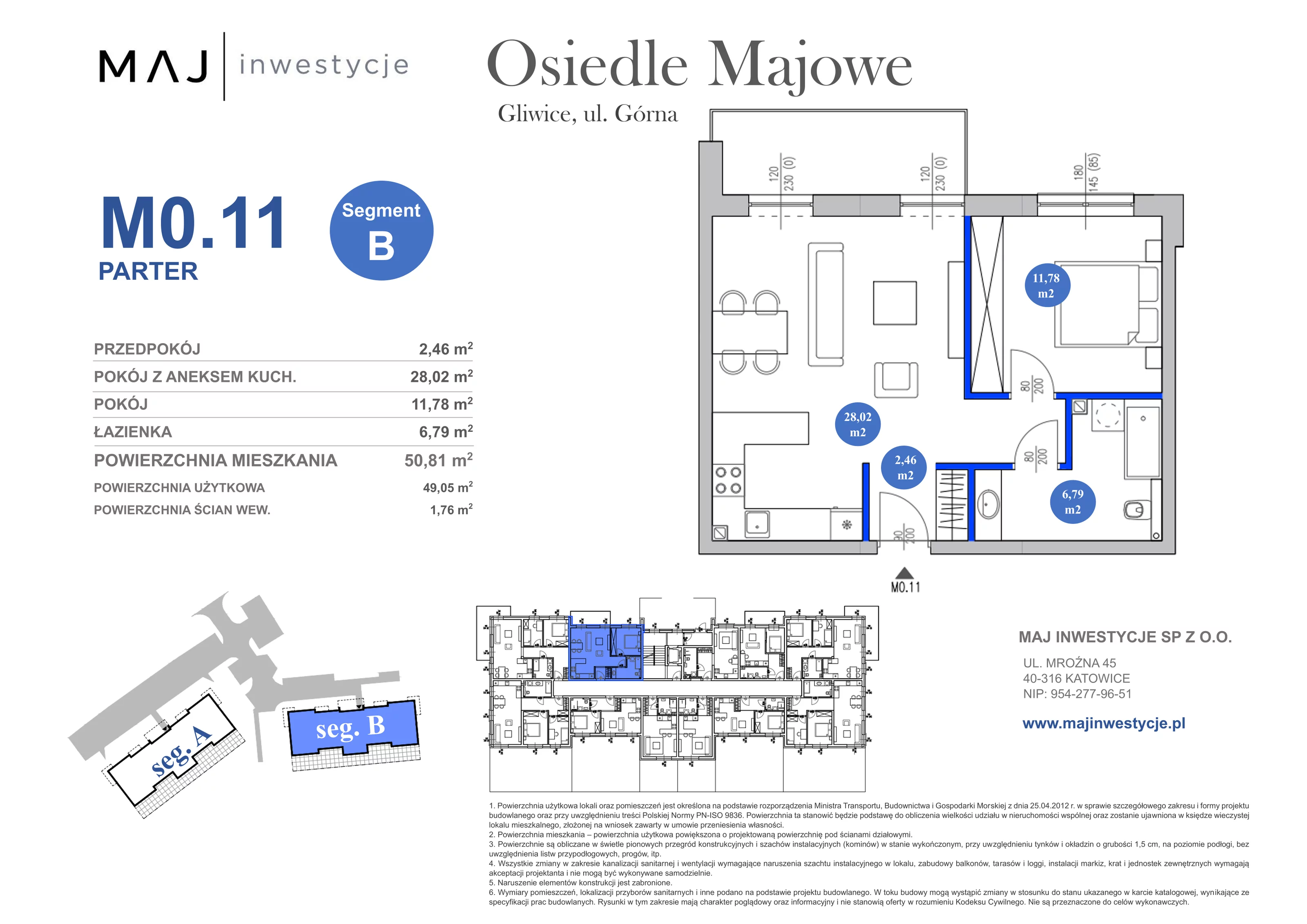 2 pokoje, mieszkanie 50,81 m², piętro 1, oferta nr B0.11, Osiedle Majowe 2.0, Gliwice, Ligota Zabrska, ul. Górna 28C