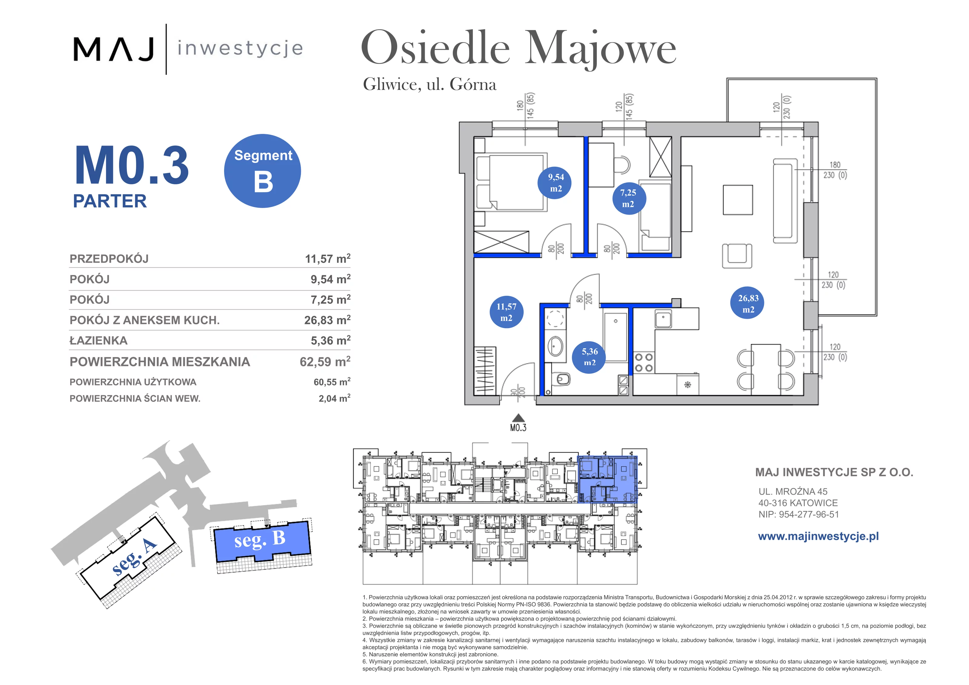 3 pokoje, mieszkanie 62,59 m², parter, oferta nr B0.3, Osiedle Majowe 2.0, Gliwice, Ligota Zabrska, ul. Górna 28C