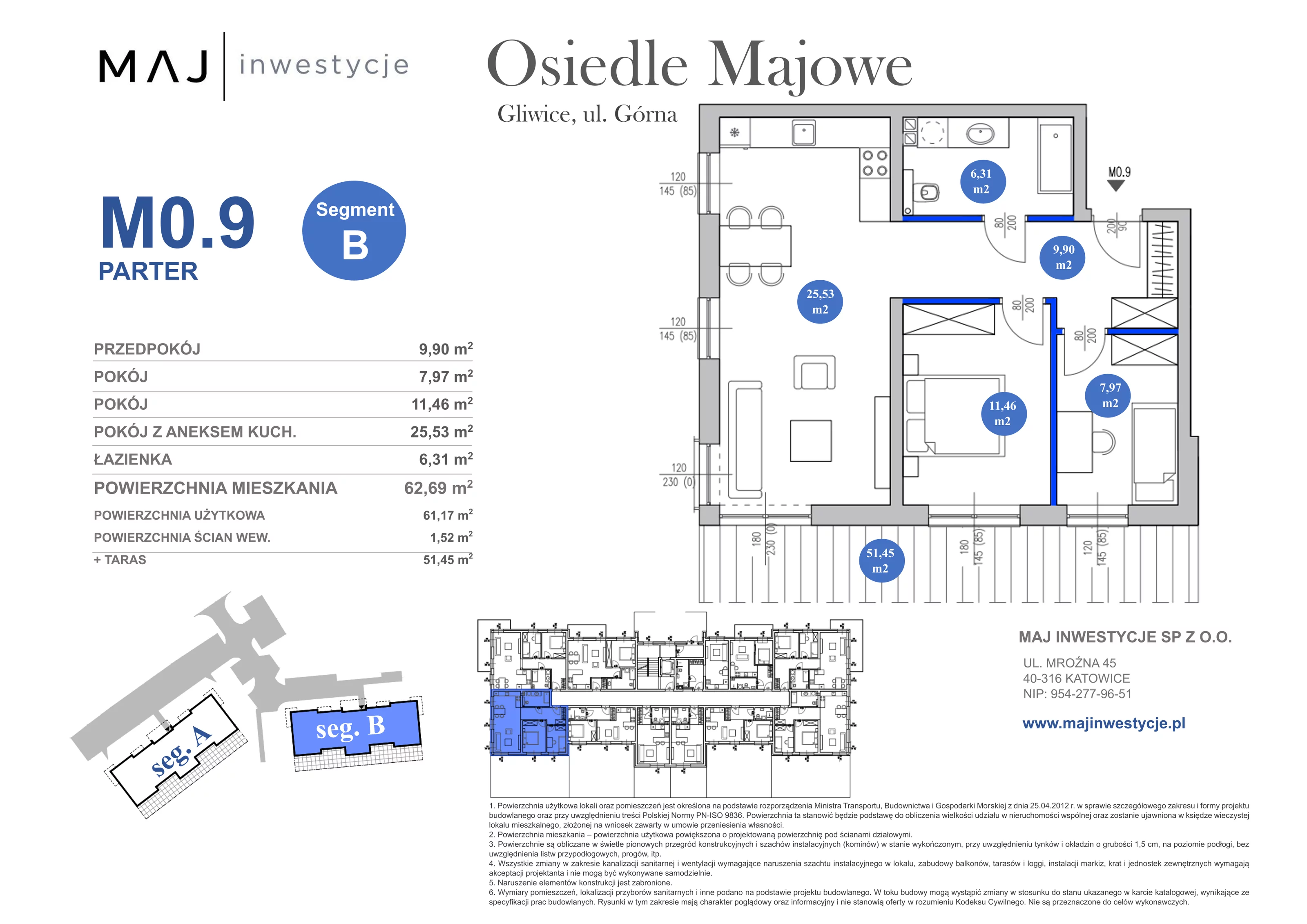 3 pokoje, mieszkanie 62,69 m², parter, oferta nr B0.9, Osiedle Majowe 2.0, Gliwice, Ligota Zabrska, ul. Górna 28C