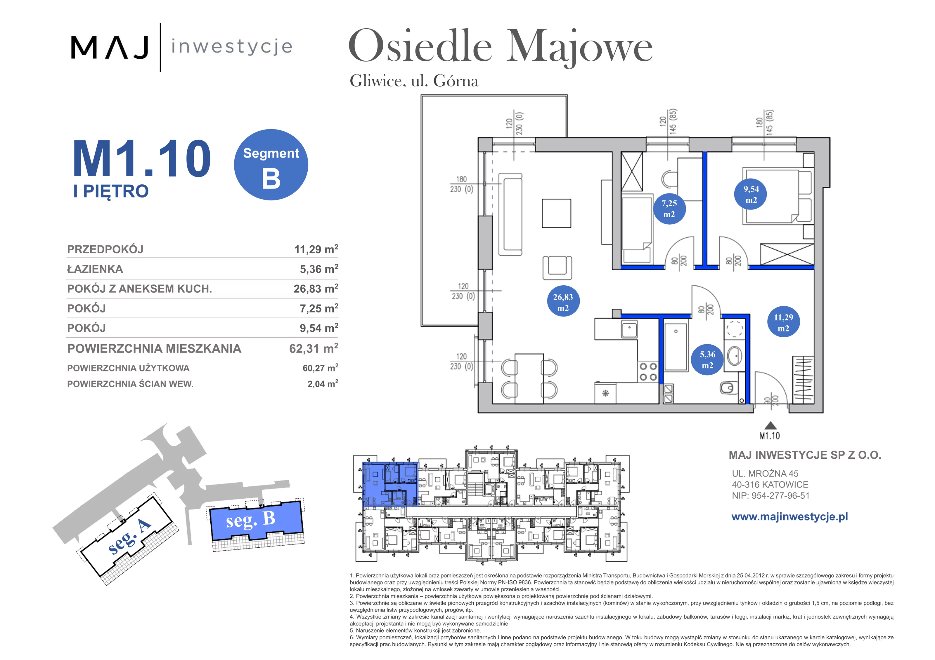 3 pokoje, mieszkanie 62,31 m², piętro 1, oferta nr B1.10, Osiedle Majowe 2.0, Gliwice, Ligota Zabrska, ul. Górna 28C