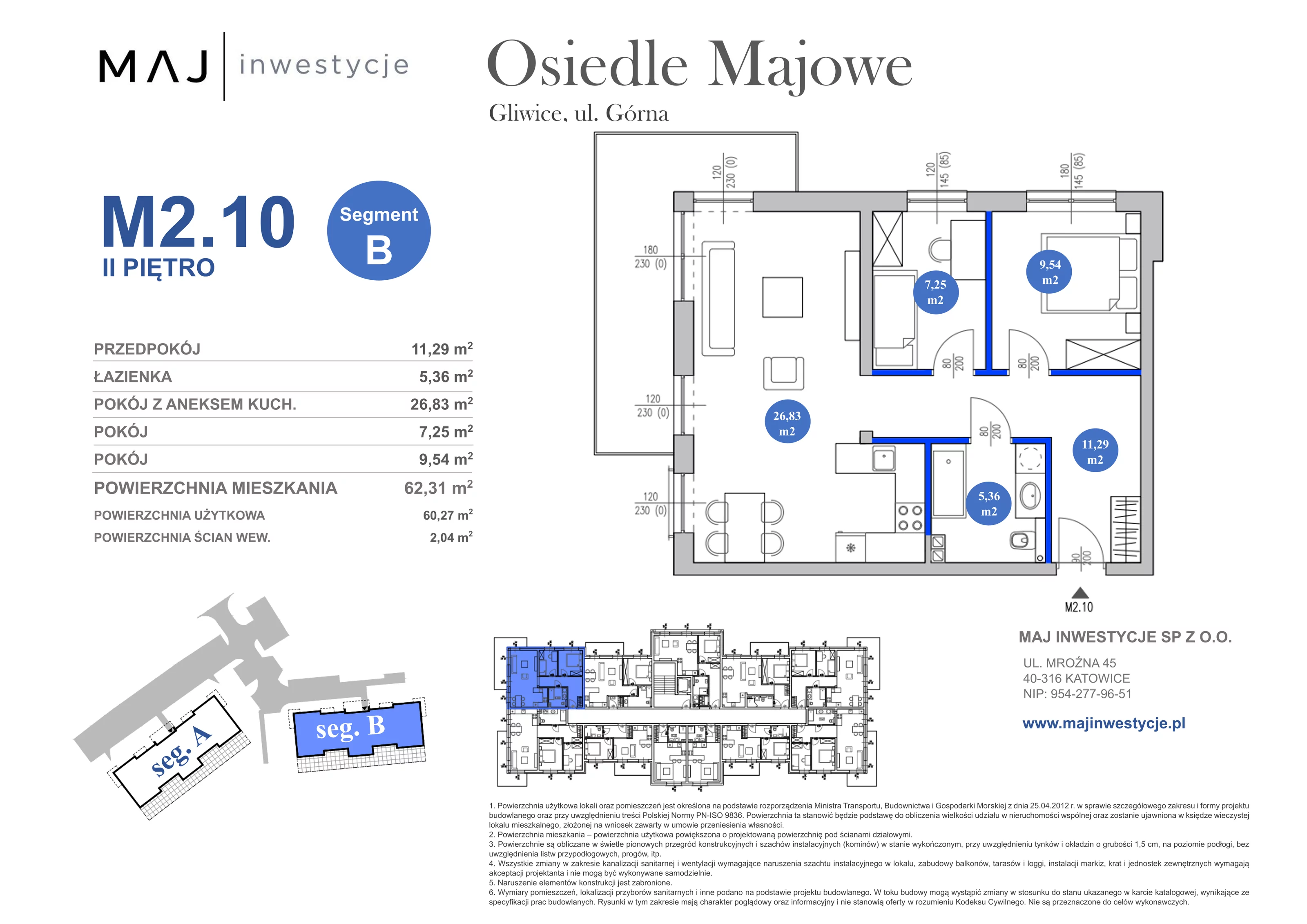 3 pokoje, mieszkanie 62,31 m², piętro 2, oferta nr B2.10, Osiedle Majowe 2.0, Gliwice, Ligota Zabrska, ul. Górna 28C