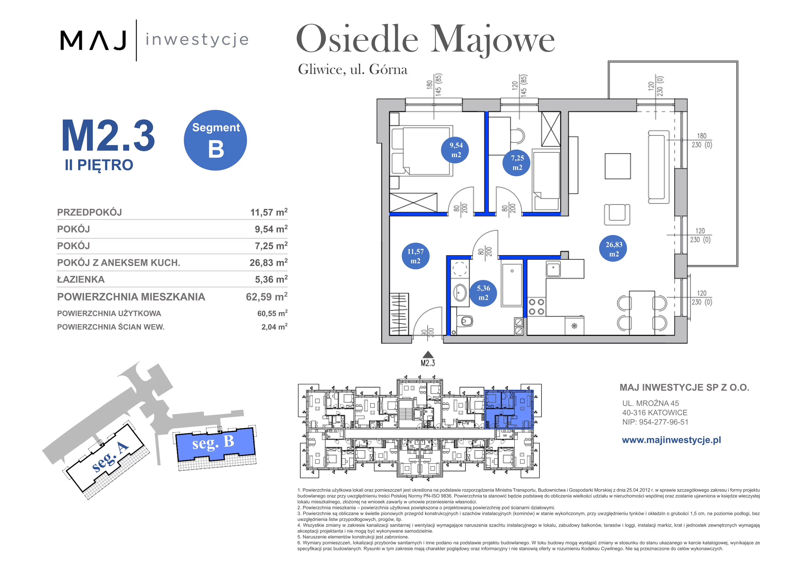 3 pokoje, mieszkanie 62,59 m², piętro 2, oferta nr B2.3, Osiedle Majowe 2.0, Gliwice, Ligota Zabrska, ul. Górna 28C